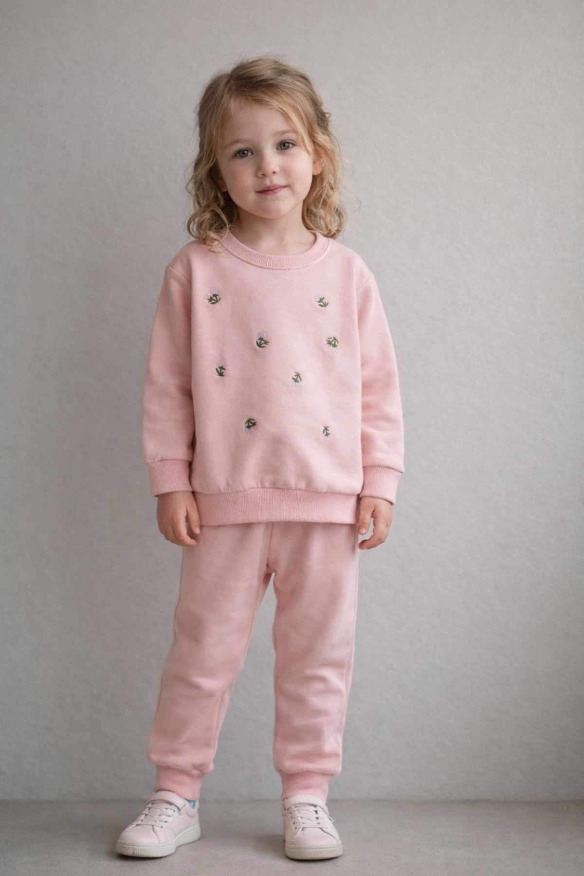 Детски комплект за момиче с дълъг ръкав, розов цвят