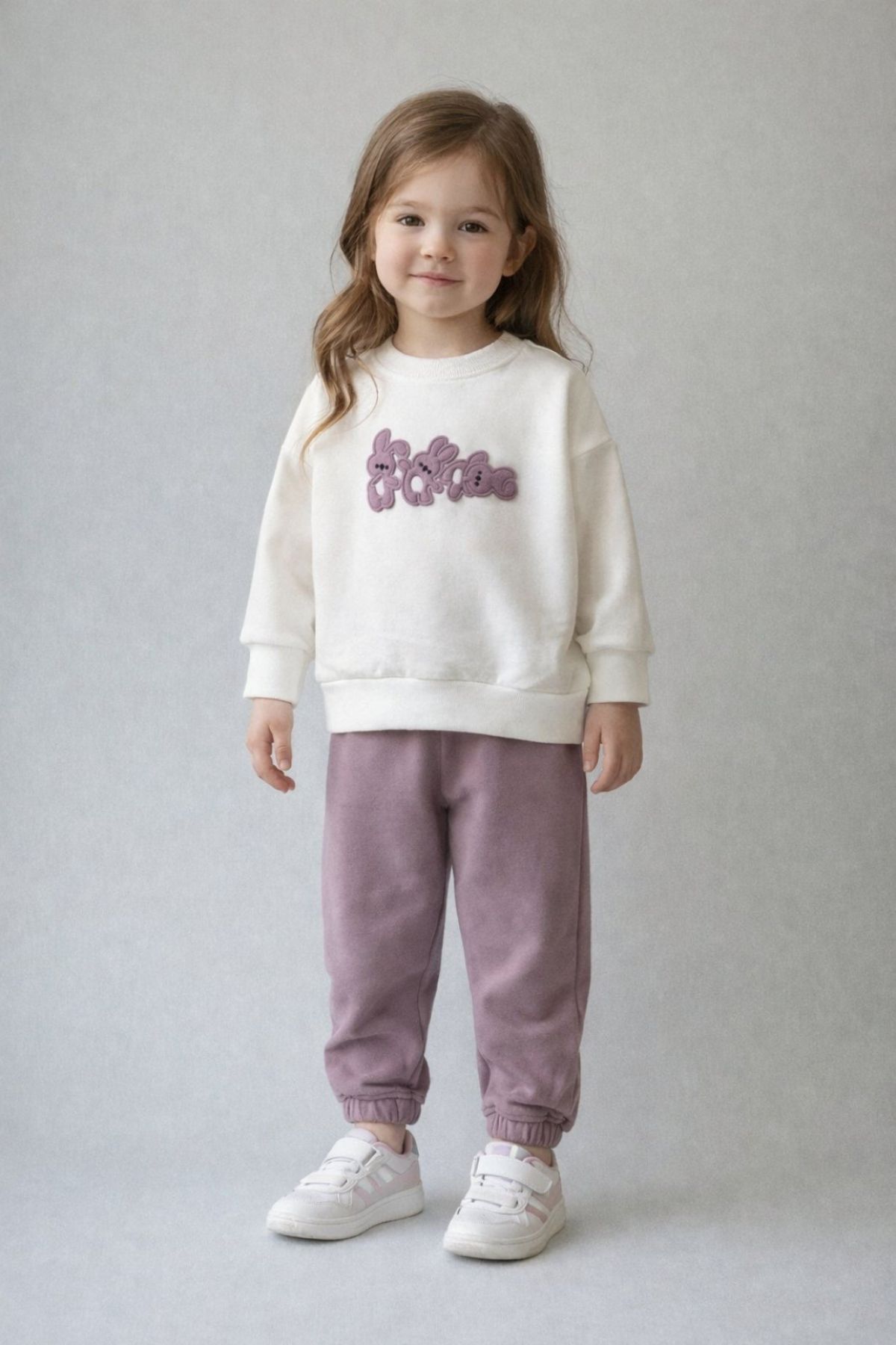 Детски комплект за момиче с дълъг ръкав, лилав цвят