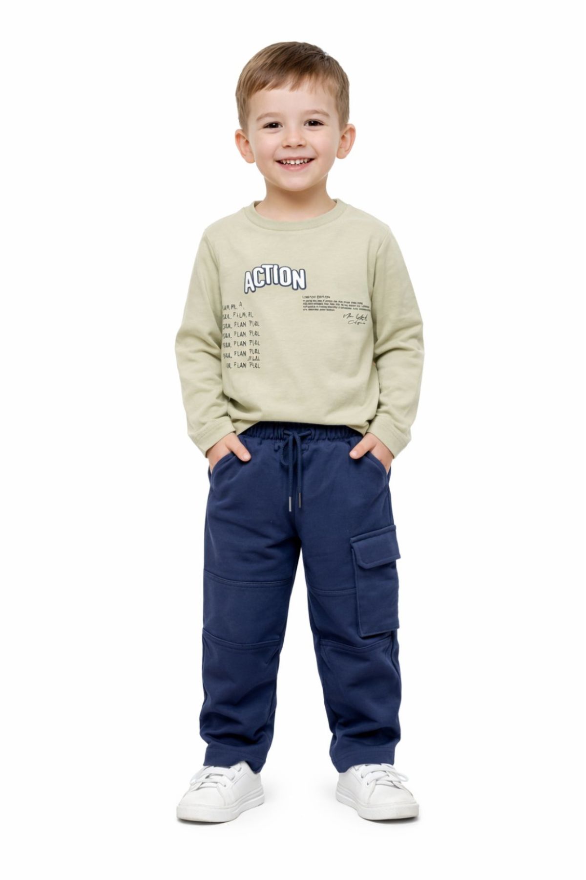 Детски комплект за момче с дълъг ръкав, зелен цвят 