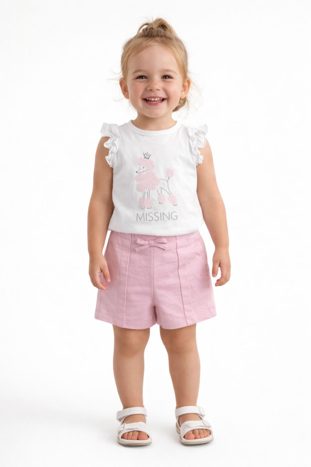 Детски комплект за момиче с къс ръкав, розов цвят