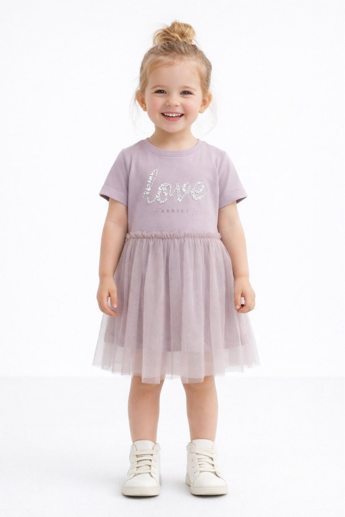 Детска рокля с къс ръкав, лилав цвят