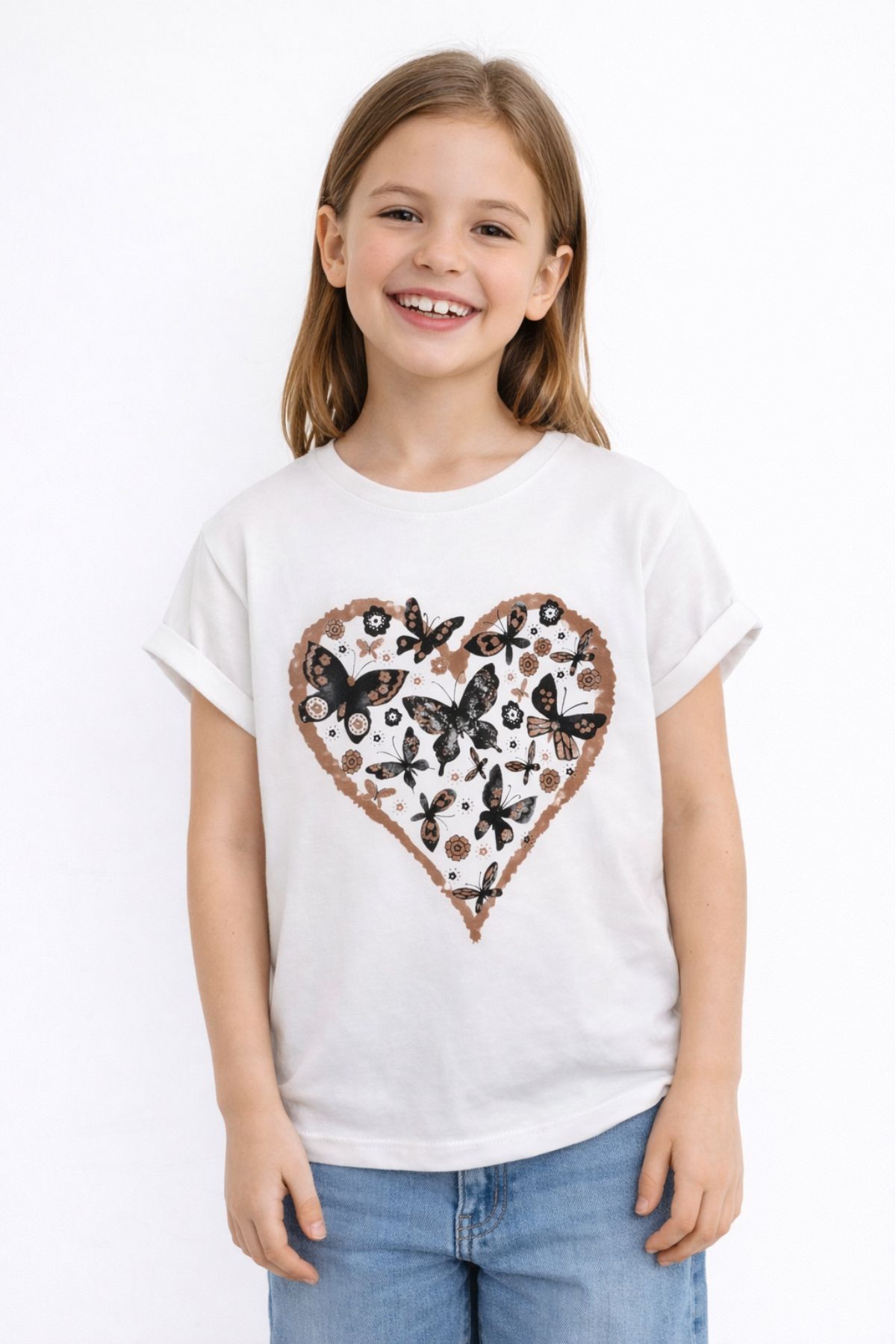 Детска тениска за момиче, цвят екрю