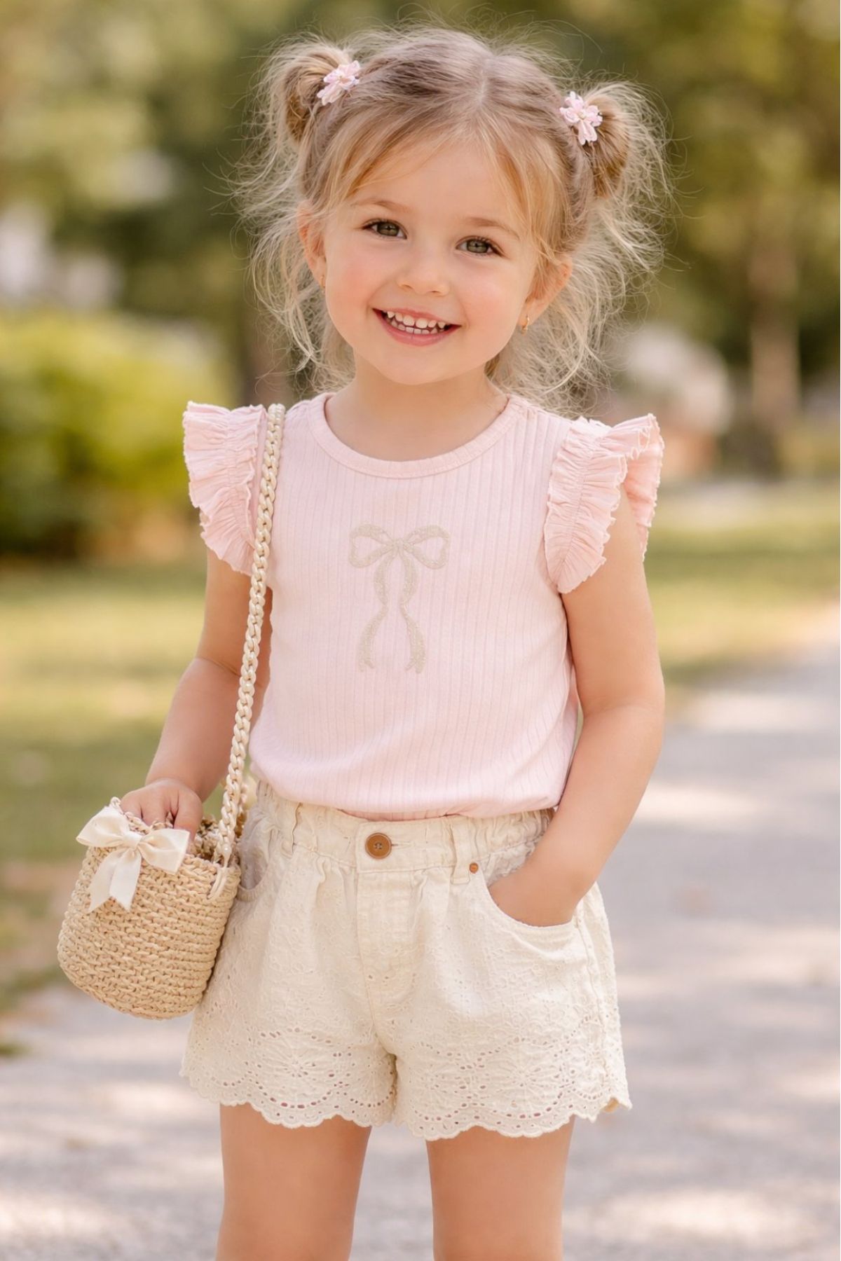 Детска тениска за момиче, светло розов цвят 