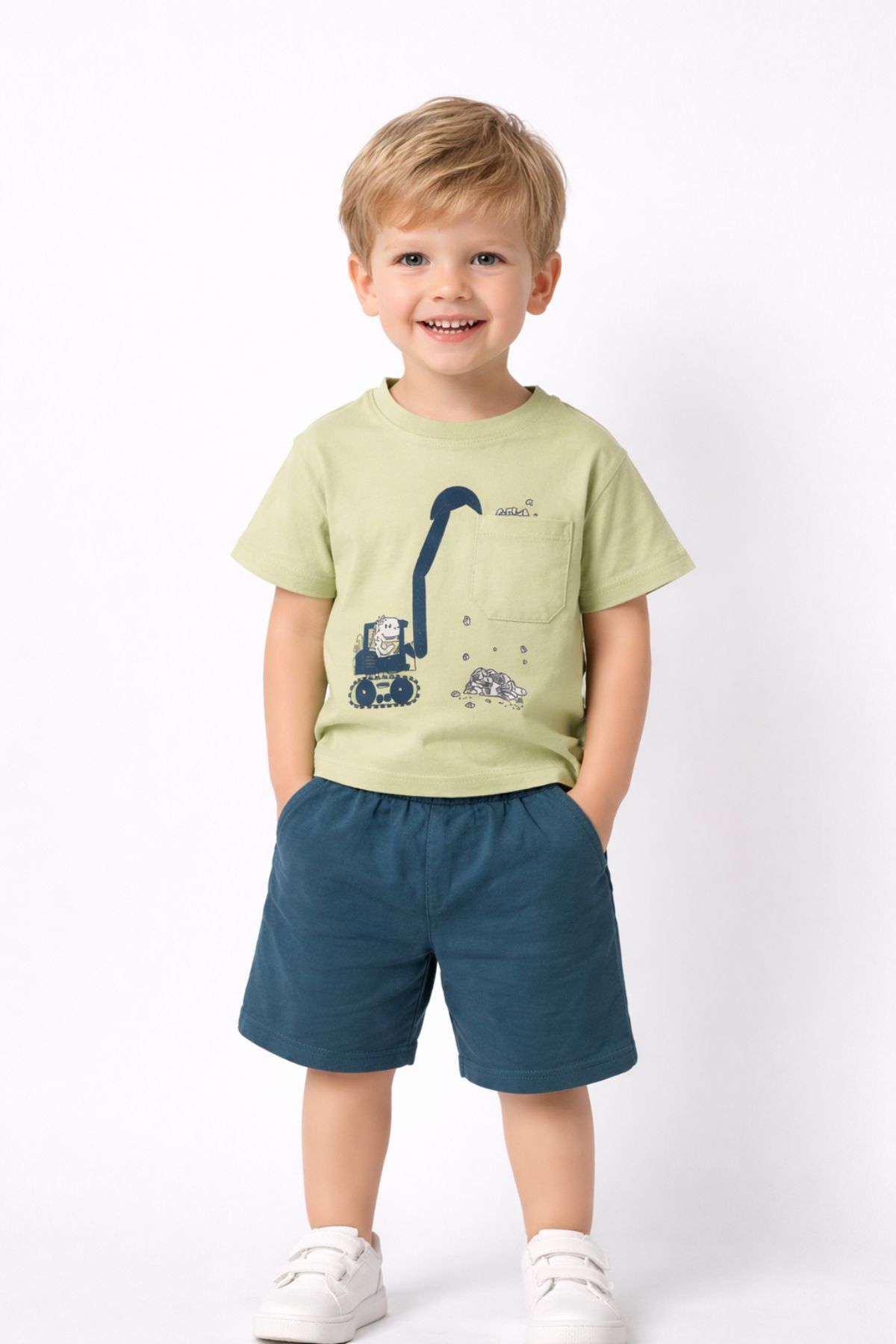 Детски комплект за момче с къс ръкав, зелен цвят 