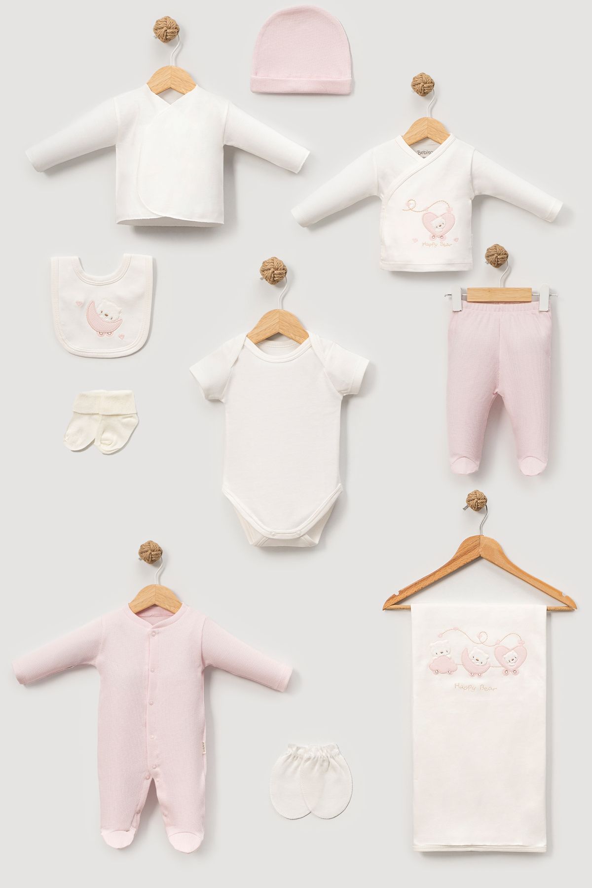 Бебешки комплект за изписване 10 части, розов цвят 