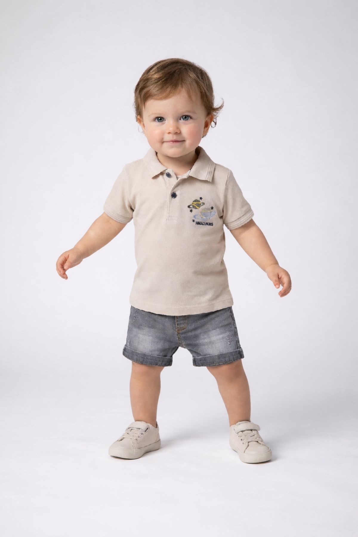 Детски комплект за момче с къс ръкав, бежов цвят