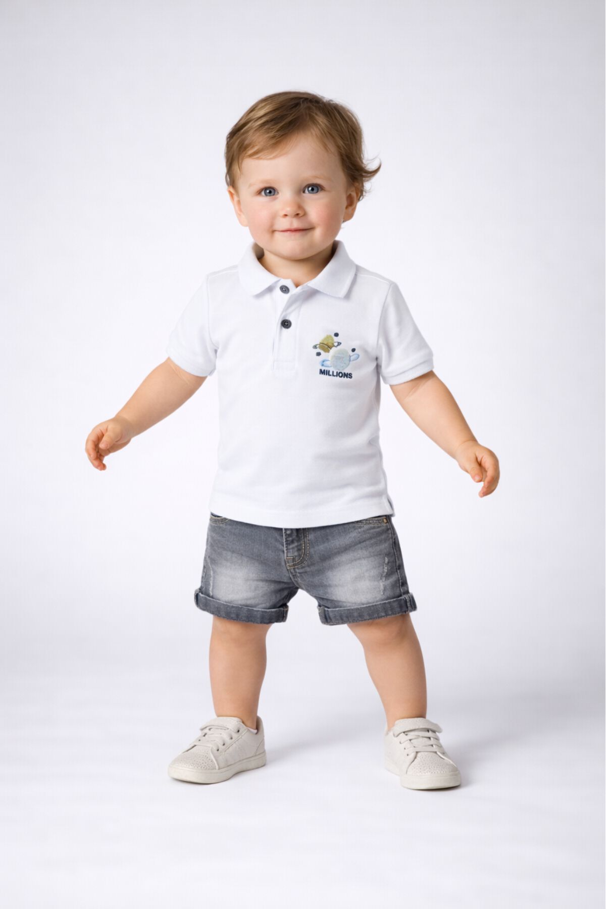 Детски комплект за момче с къс ръкав, бял цвят