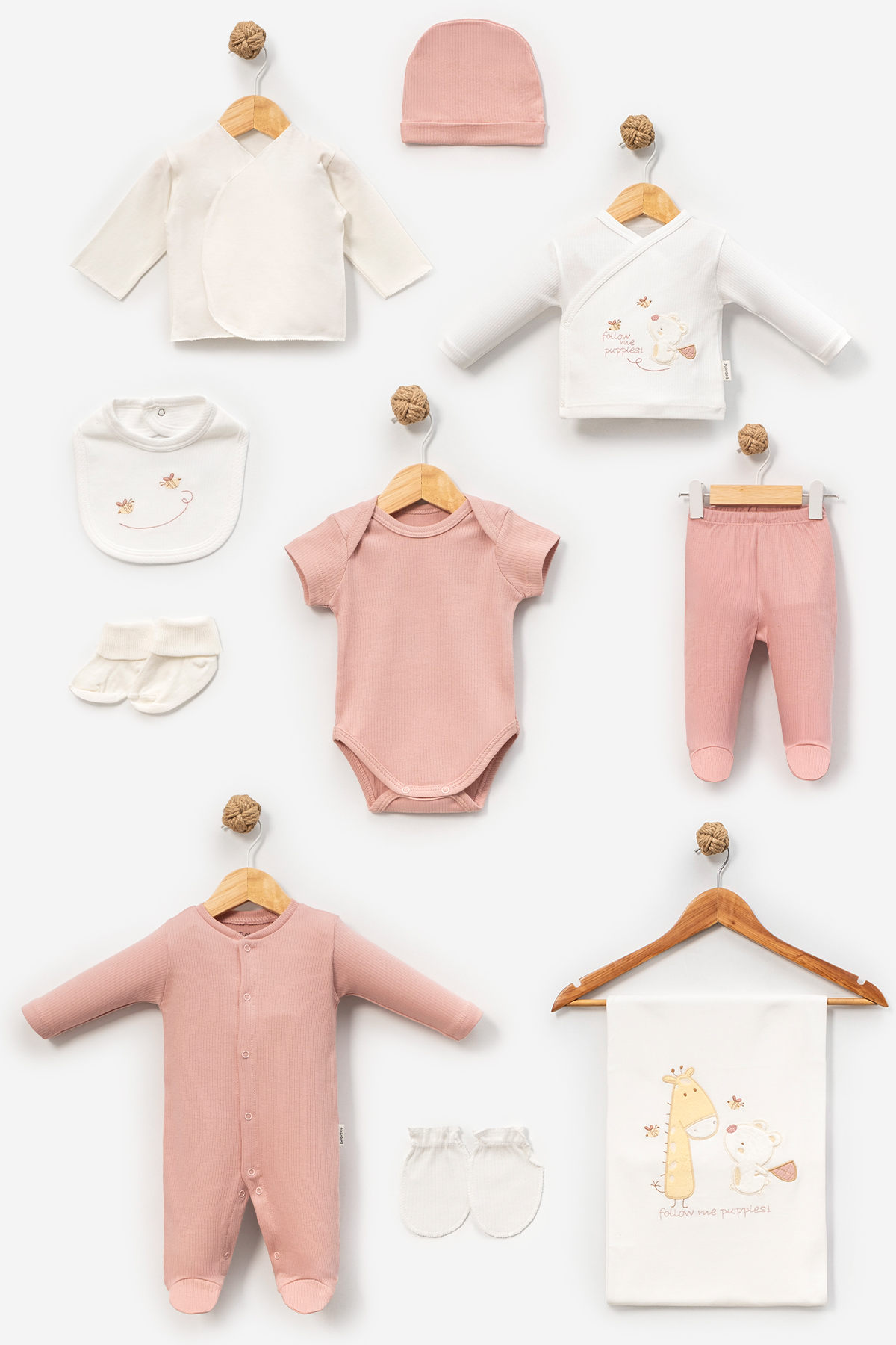 Бебешки комплект за изписване 10 части, тъмно розов цвят