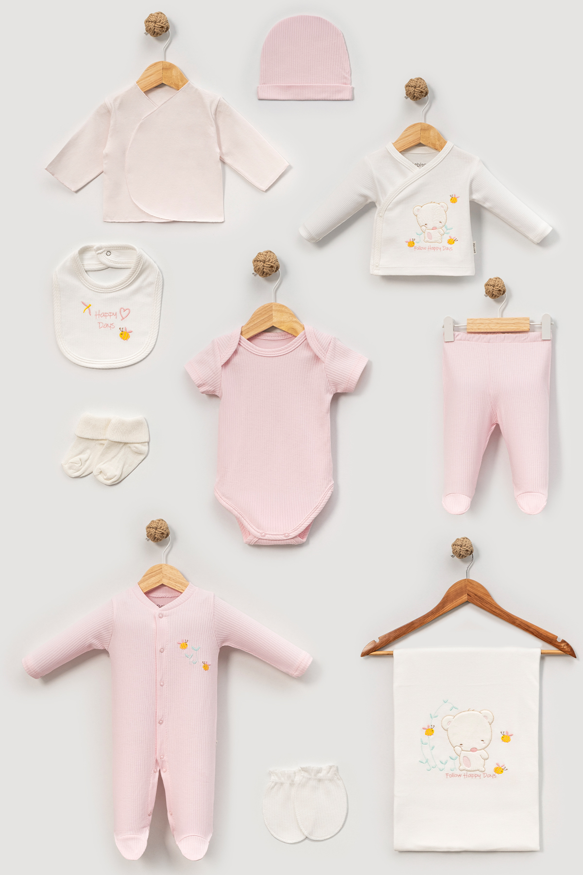 Бебешки комплект за изписване 10 части, розов цвят