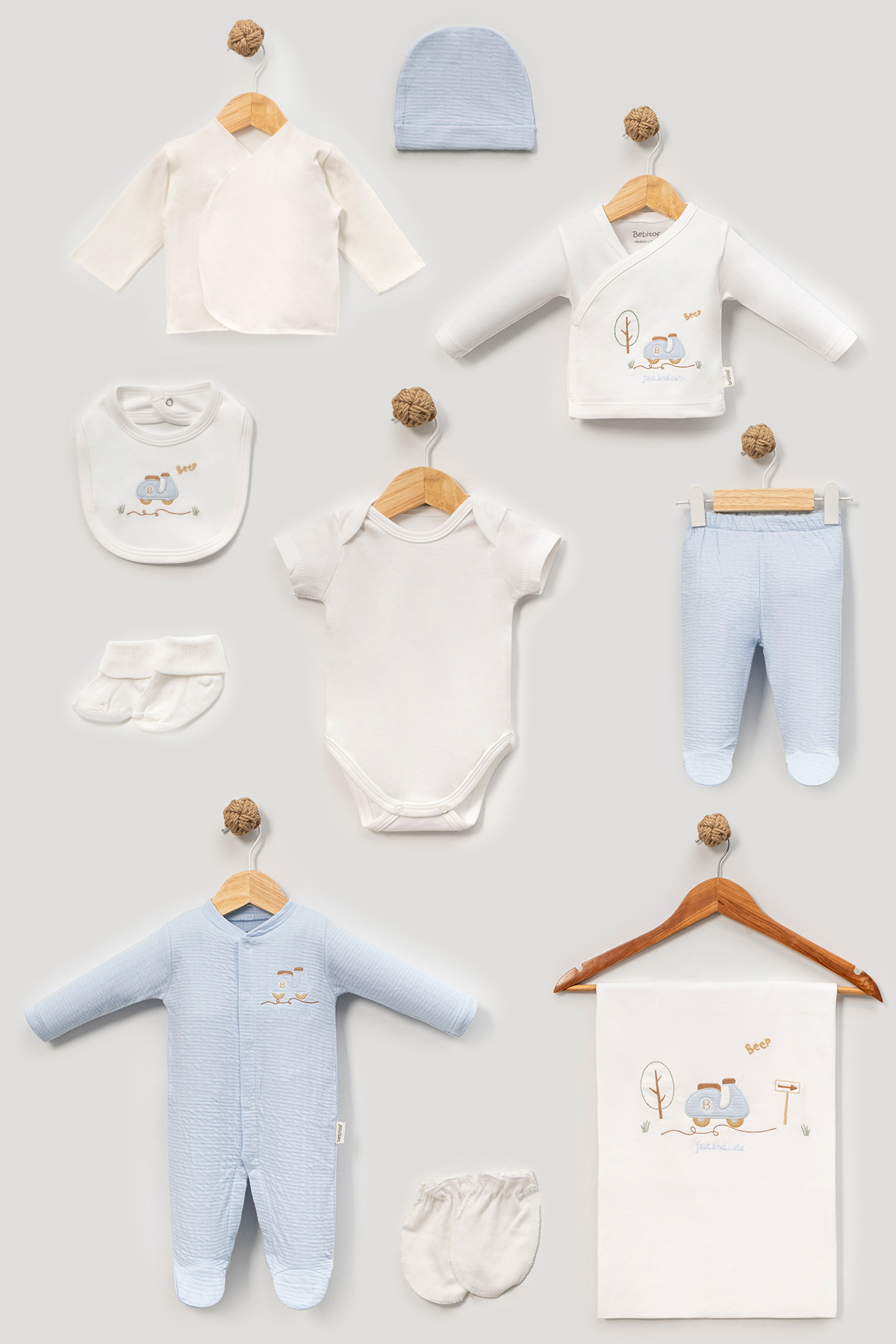 Бебешки комплект за изписване 10 части, син цвят