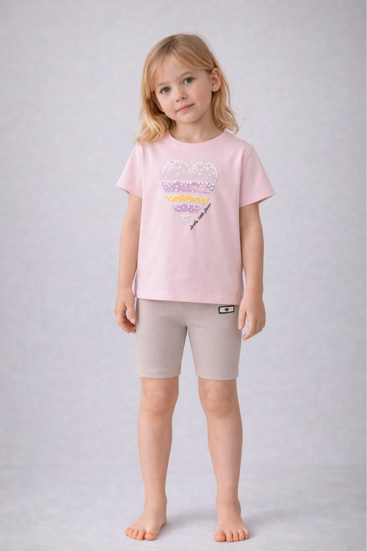 Детски комплект за момиче с къс ръкав, розов цвят
