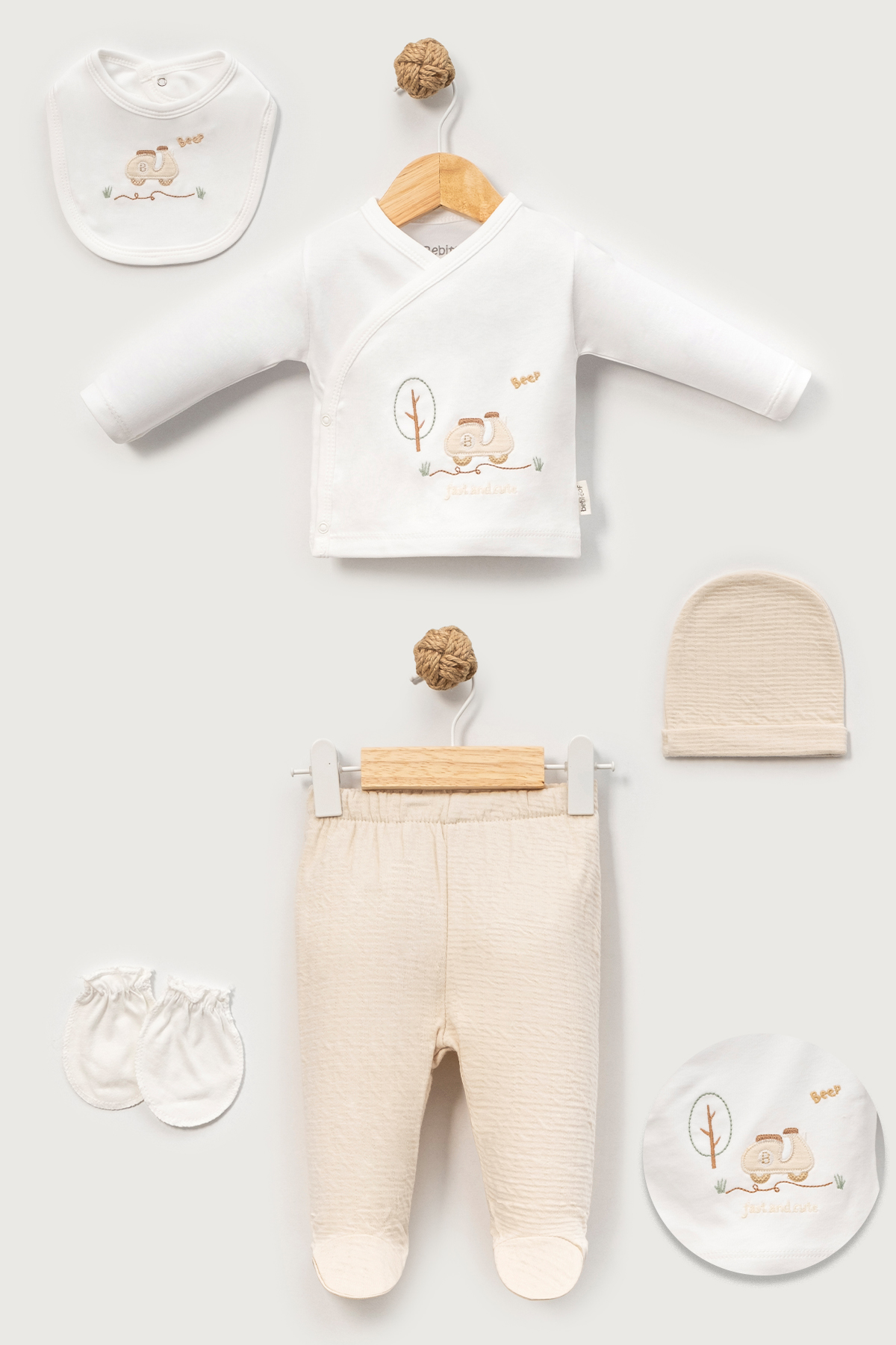 Бебешки комплект за изписване 5 части, розов цвят 