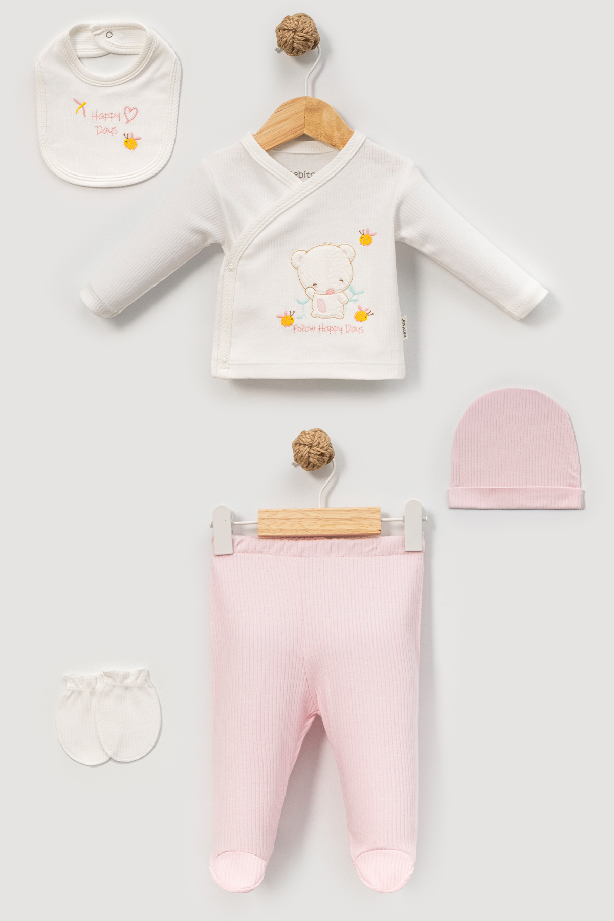 Бебешки комплект за изписване 5 части, розов цвят