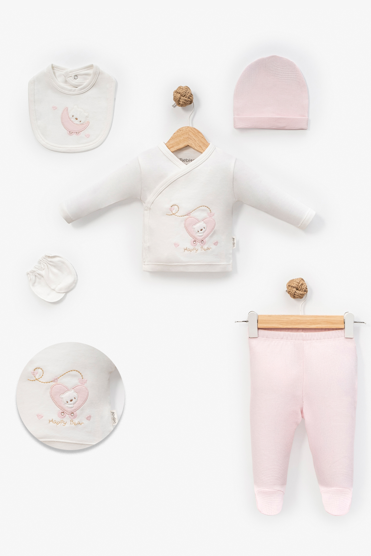 Бебешки комплект за изписване 5 части, розов цвят  