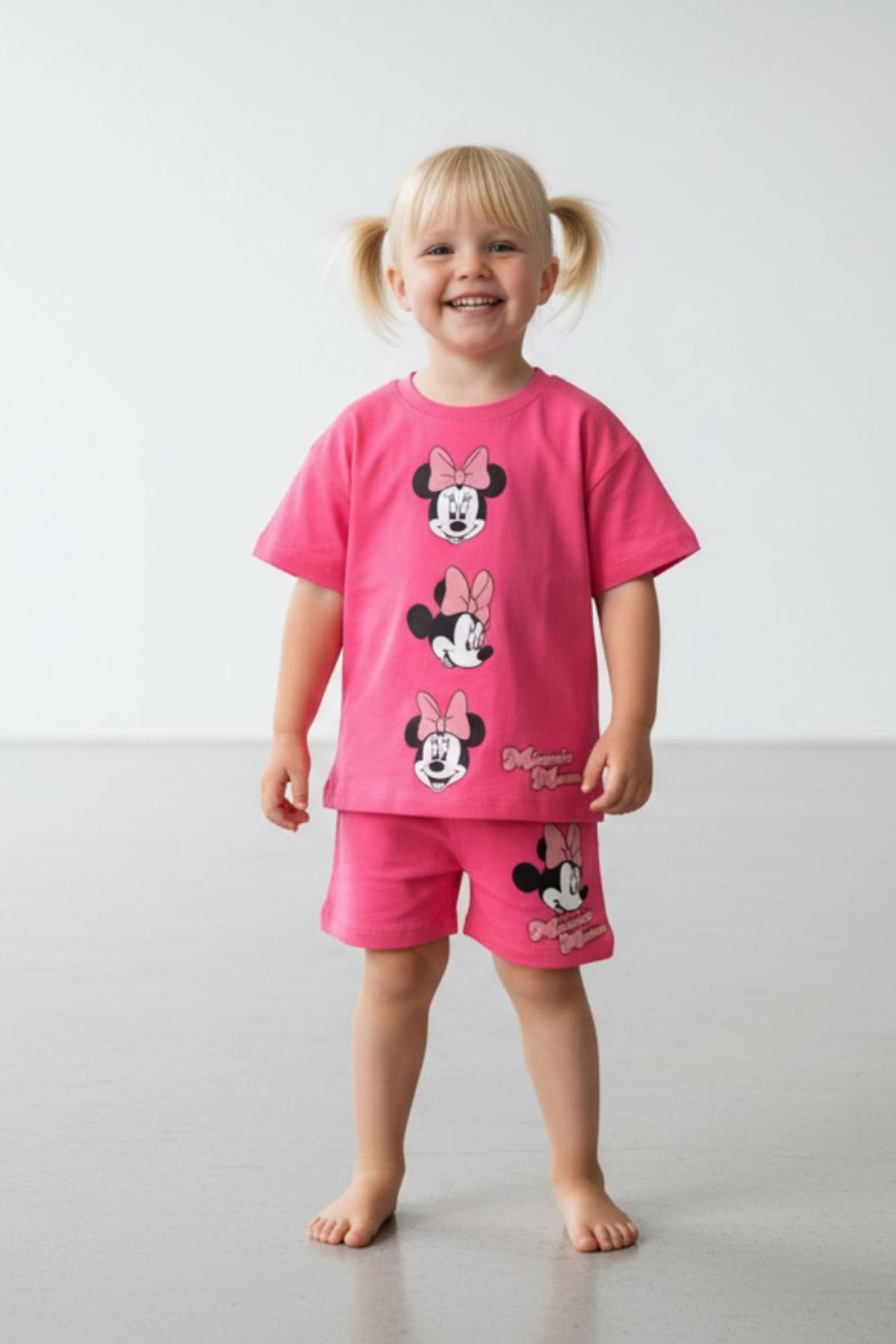 Детски комплект за момиче с къс ръкав, цикламен цвят 