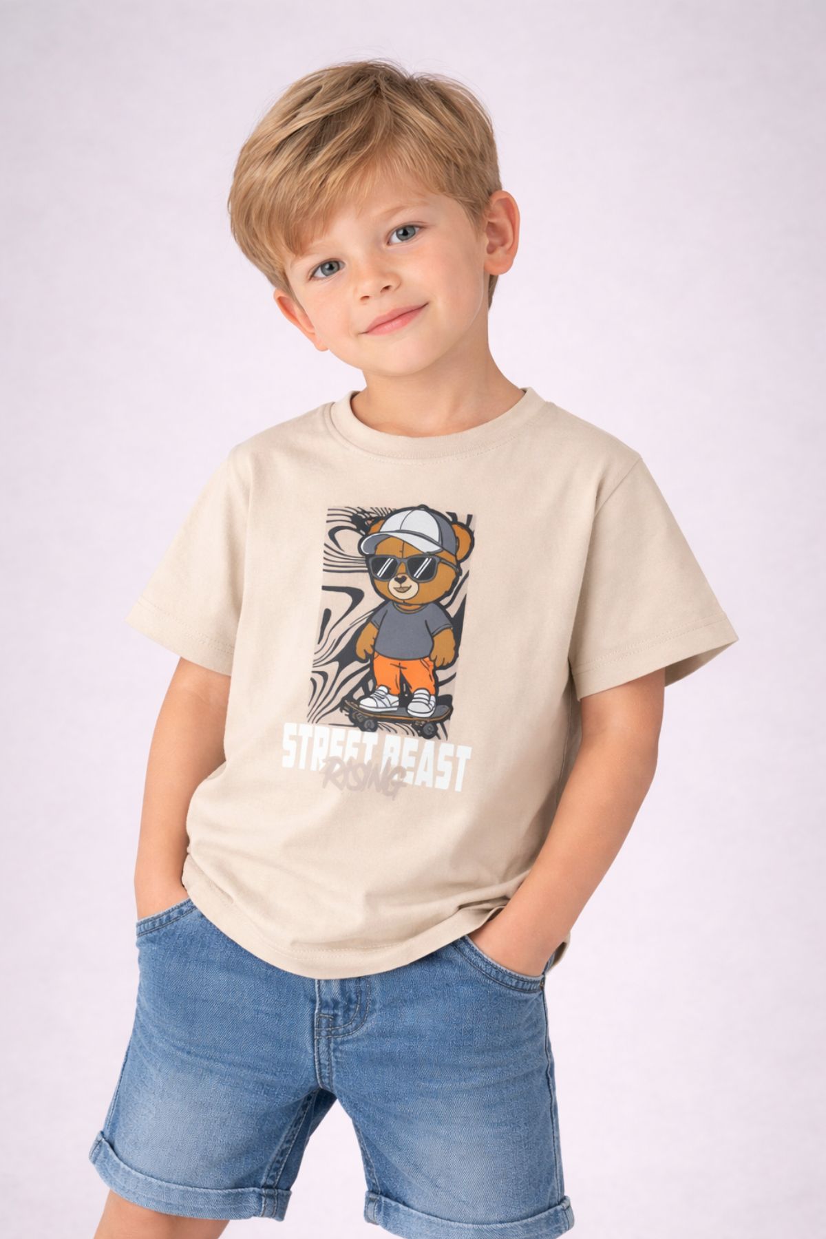 Детска тениска момче, бежов цвят