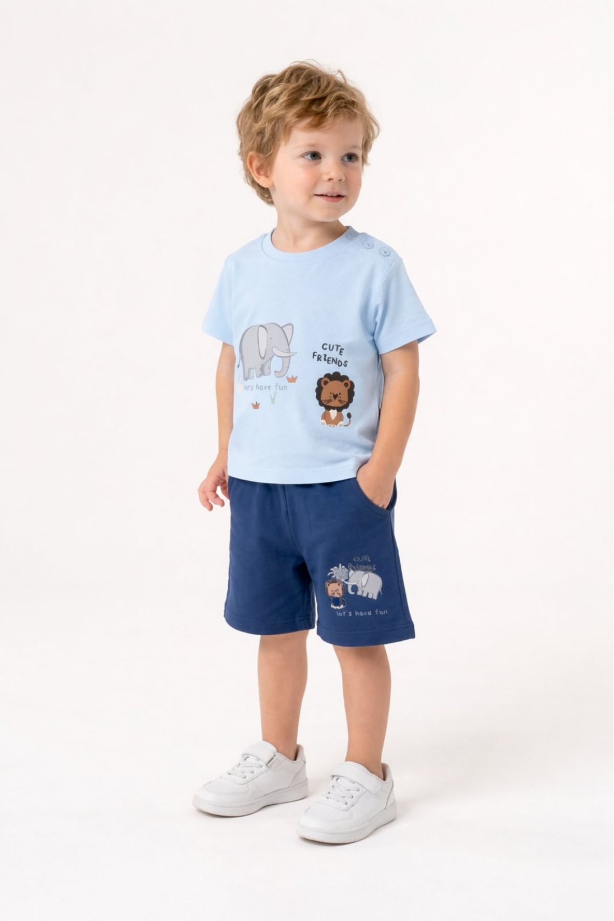 Детски комплект за момче с къс ръкав, син цвят  