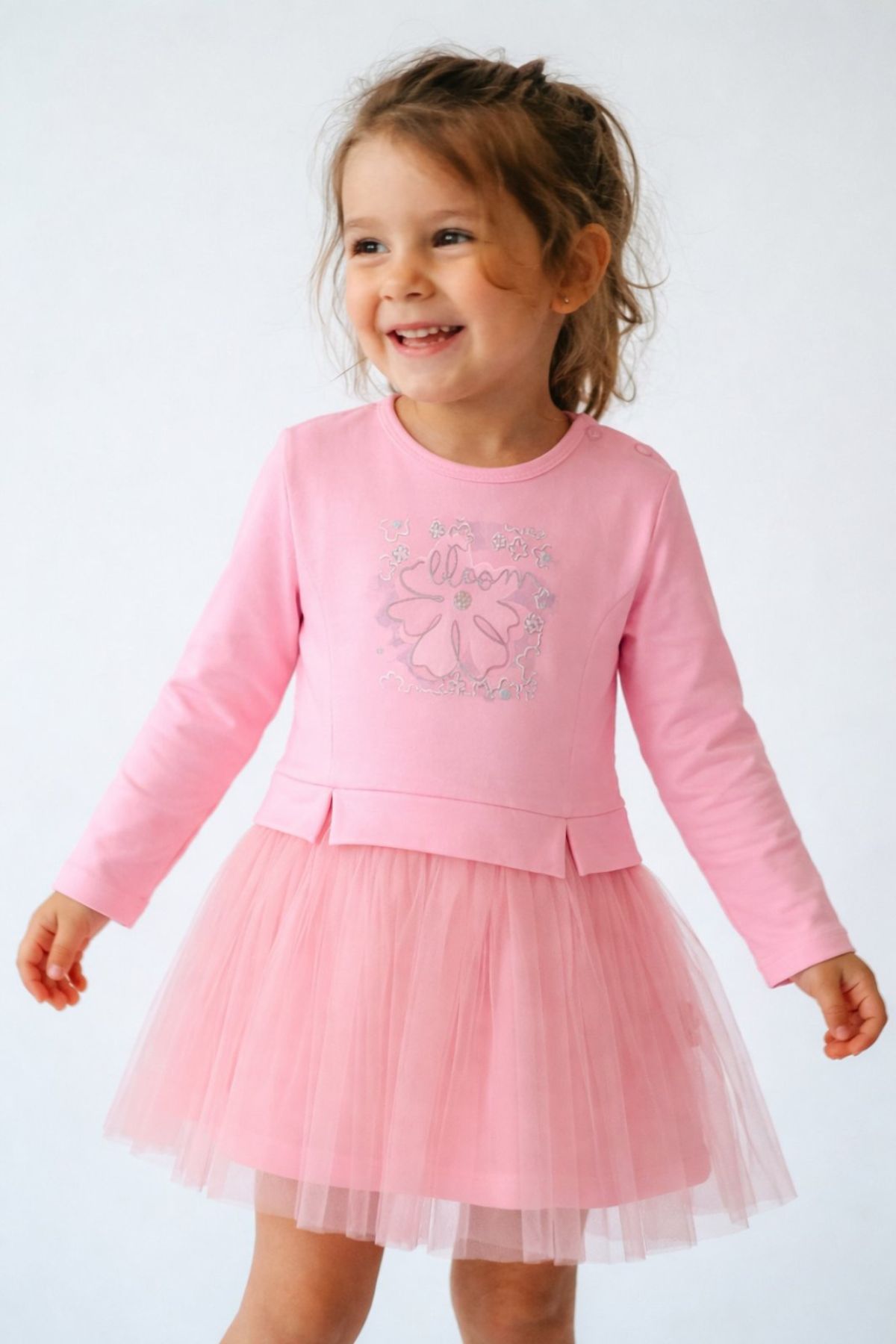 Детска рокля дълъг ръкав, цвят сьомга  