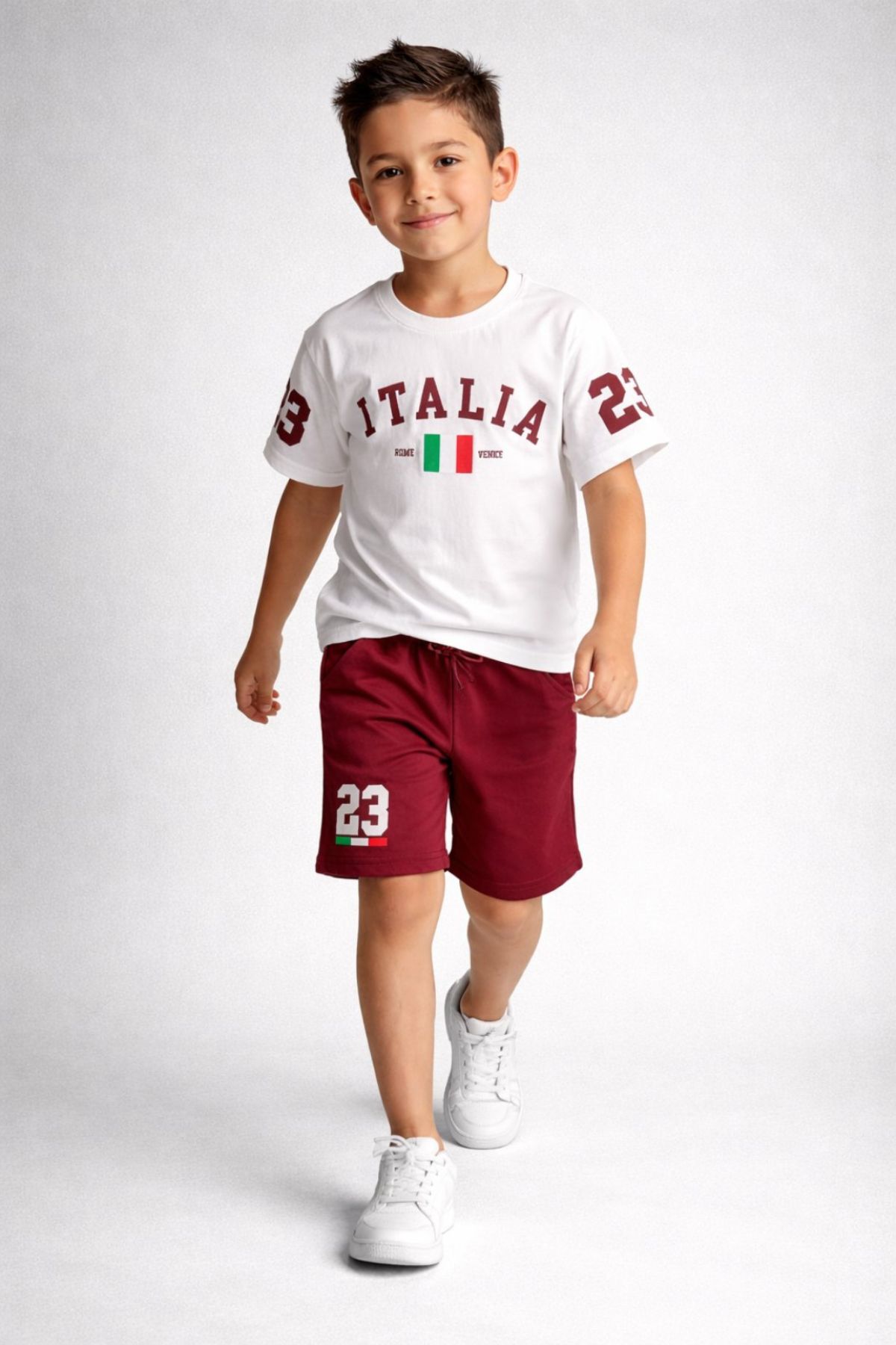 Детски комплект за момче с къс ръкав, цвят бордо