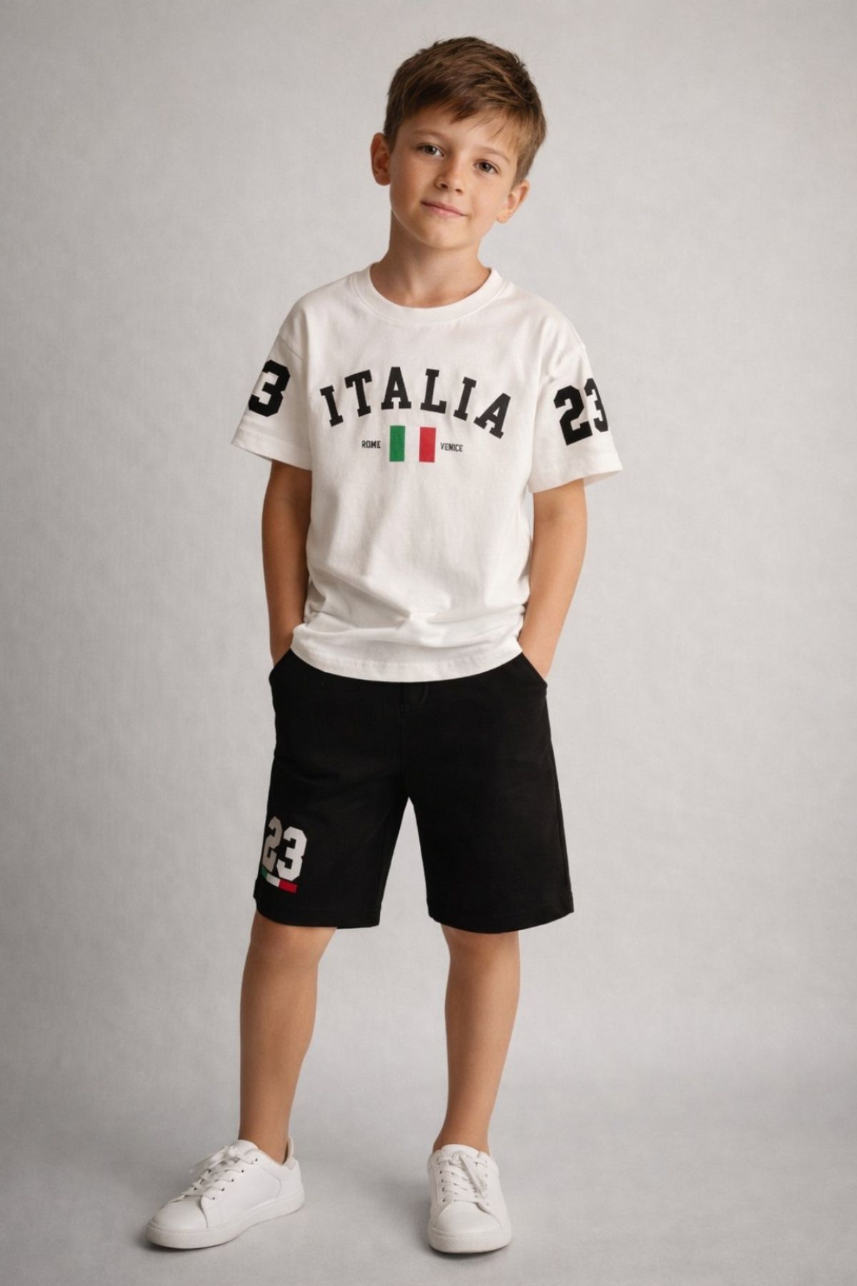 Детски комплект за момче с къс ръкав, черен цвят