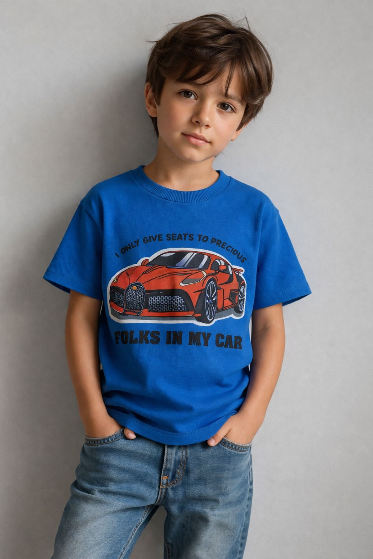 Детска тениска за момче, син цвят