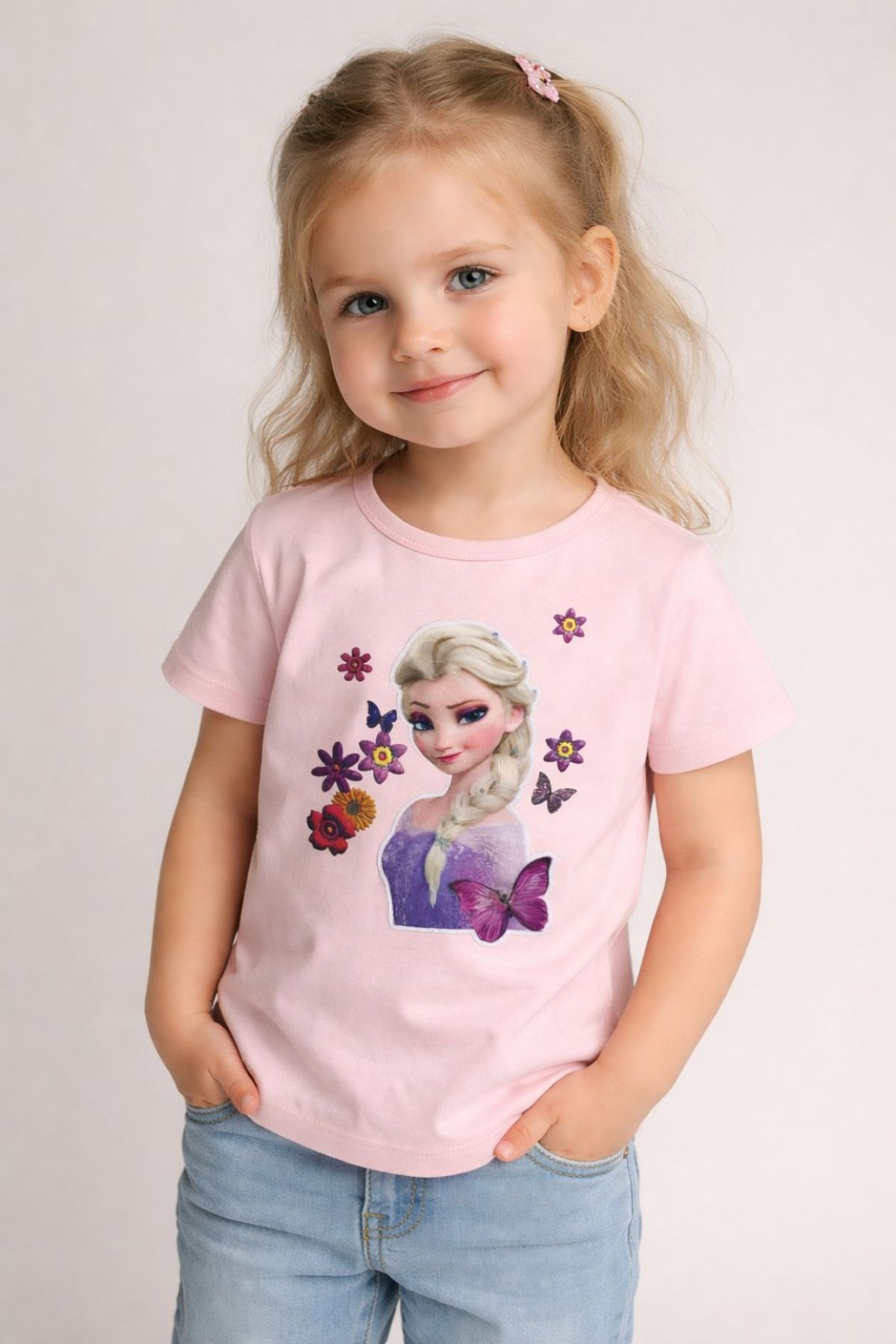 Детска тениска за момиче, светло розов цвят 