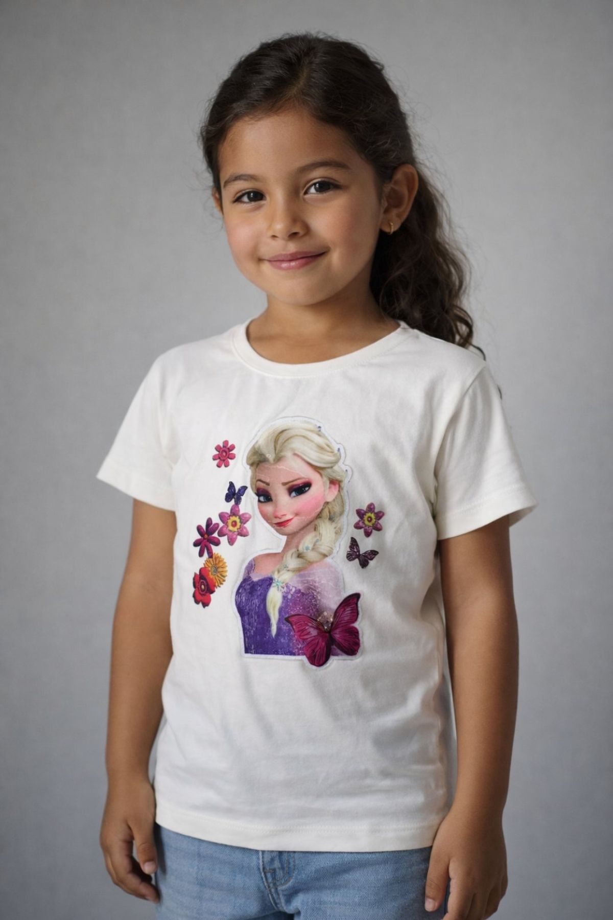 Детска тениска за момиче, цвят екрю