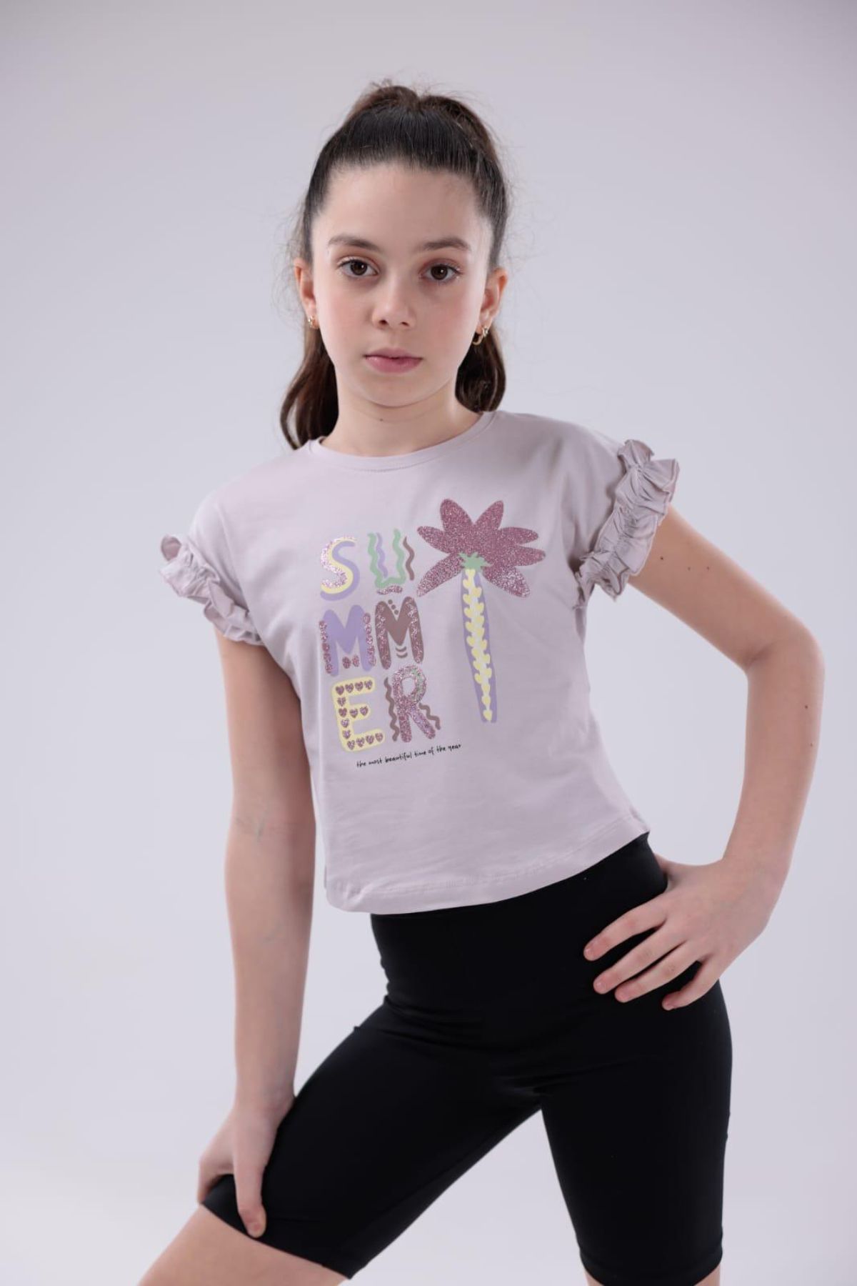 Детска тениска момиче, светло лилаво цвят