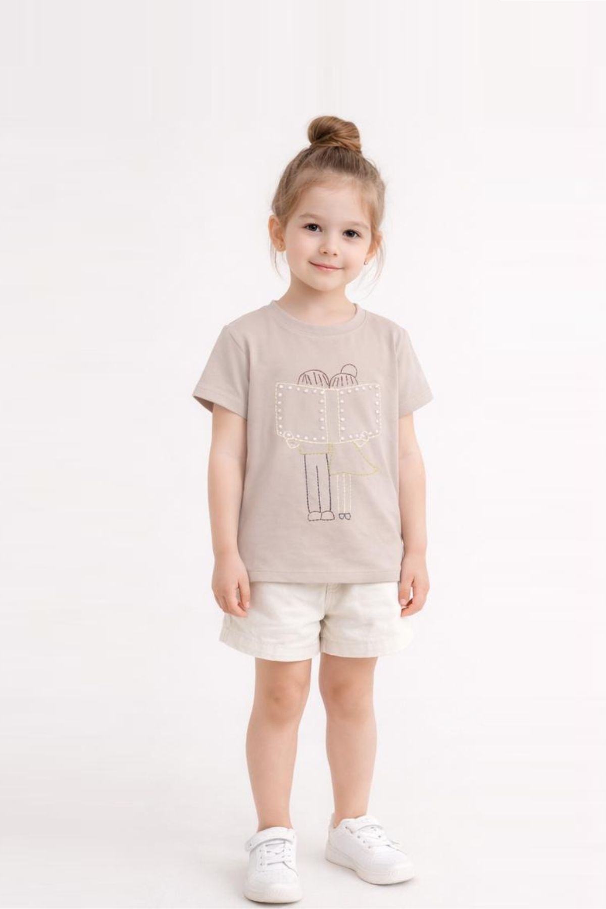 Детска тениска за момиче, светло кафяв цвят