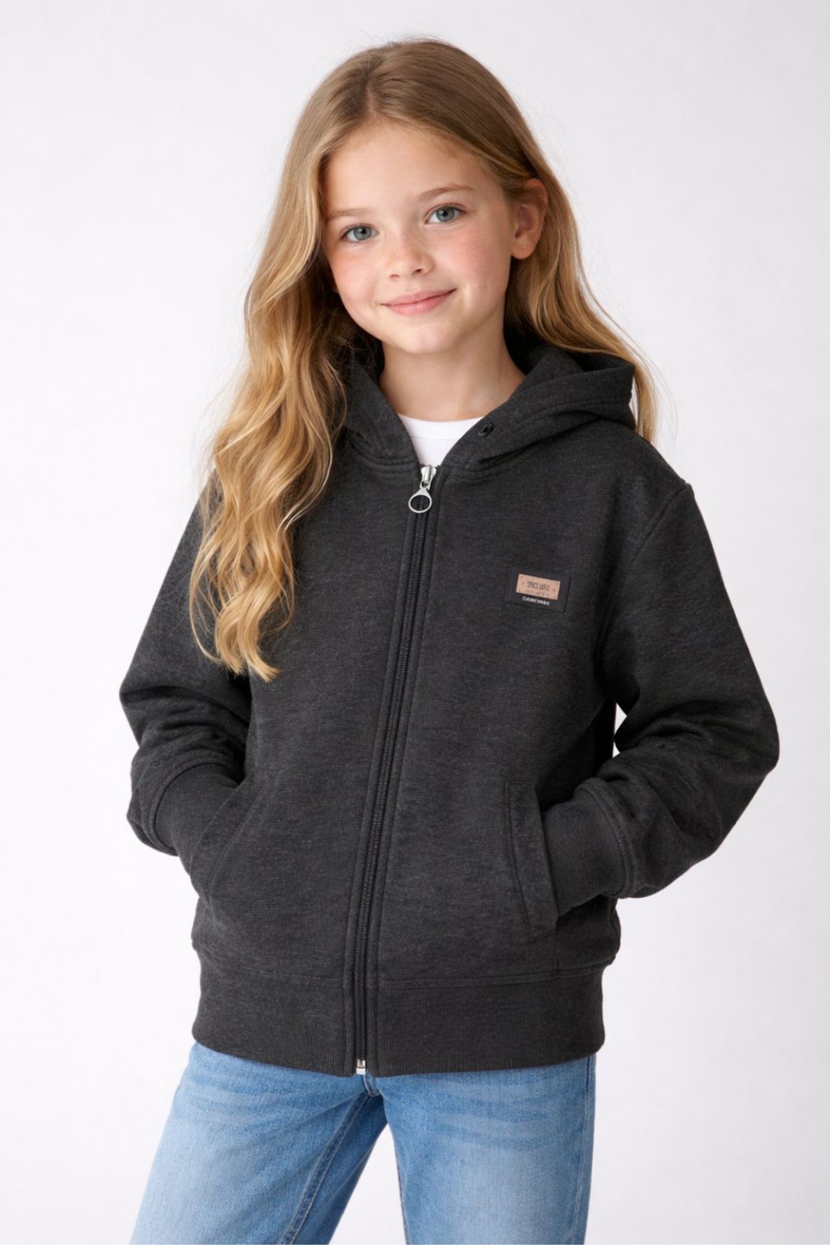 Детски суитшърт за момиче, тъмно сив цвят 
