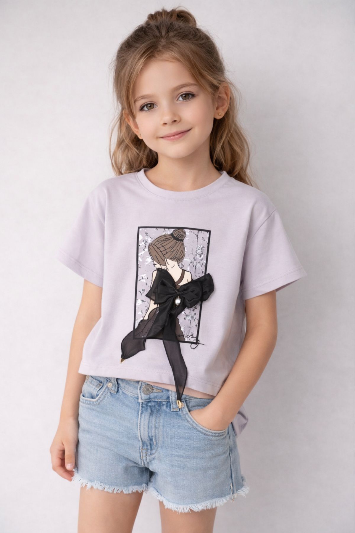 Детска тениска за момиче, светло лилав цвят