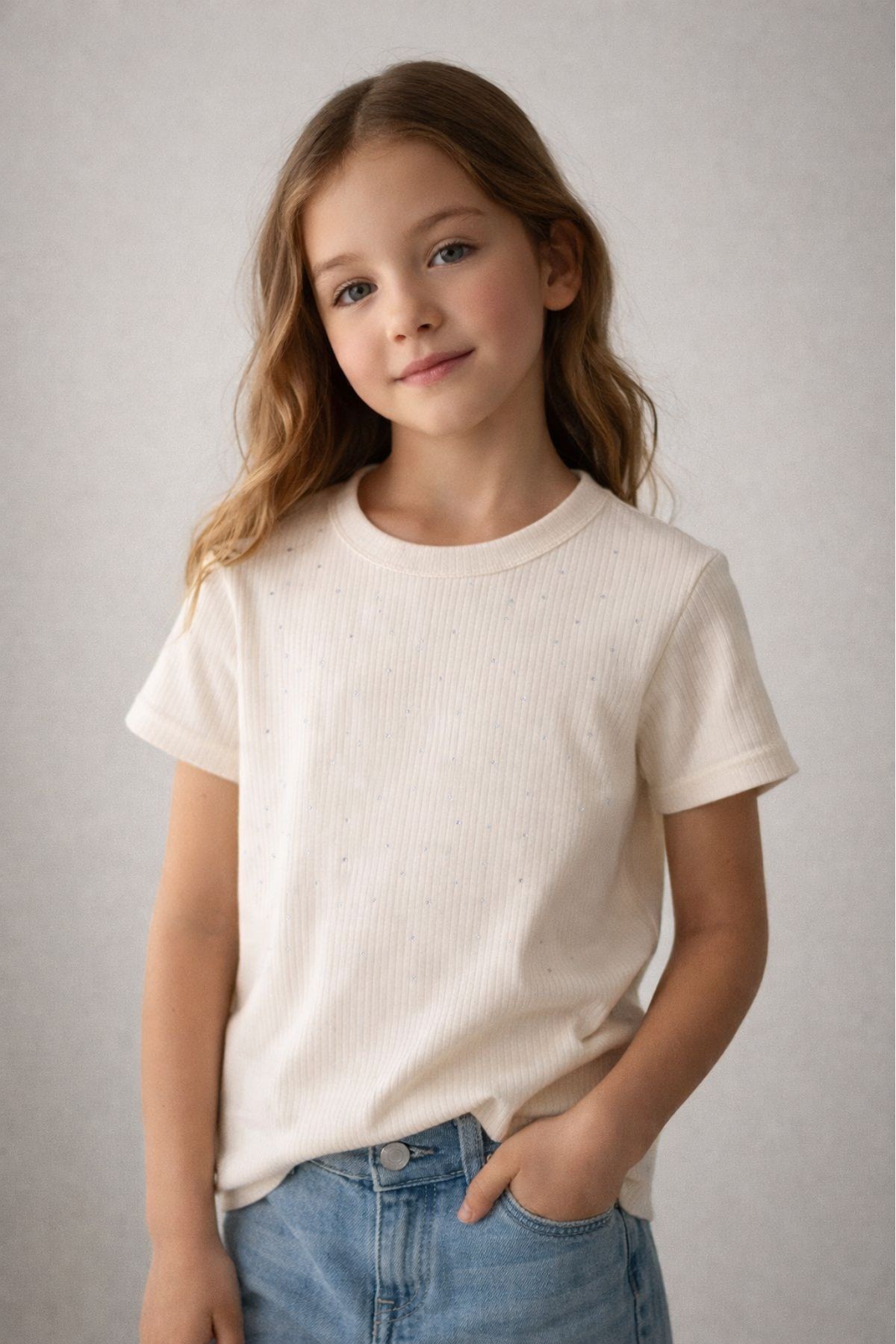 Детска тениска за момиче, бежов цвят