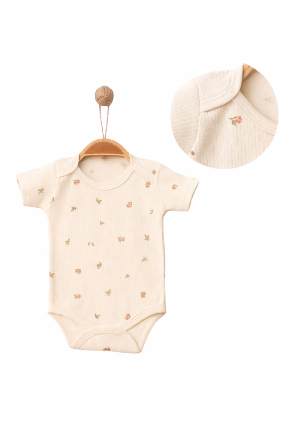 Бебешко боди рипс за момиче с къс ръкав, цвят екрю