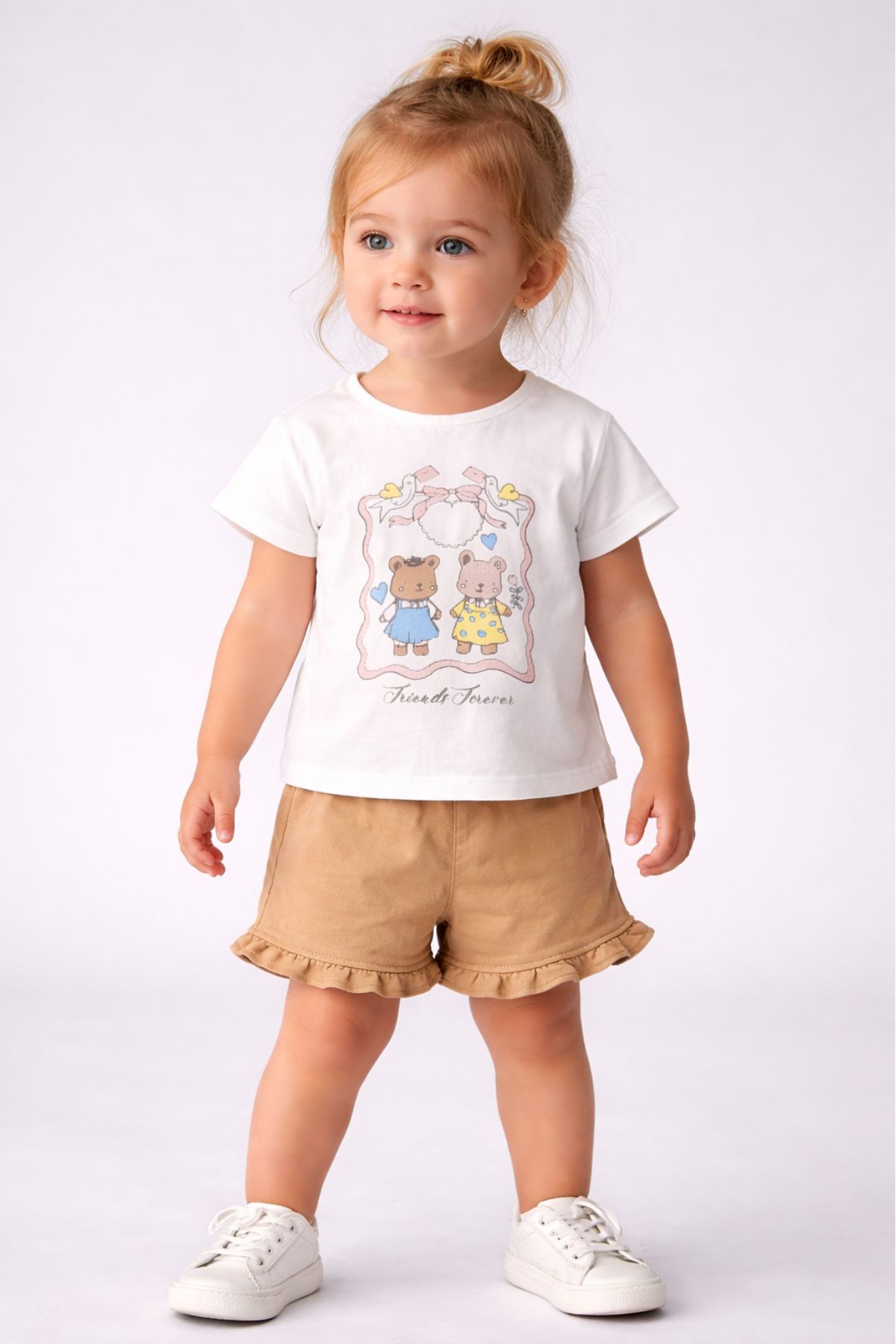 Детски комплект за момиче с къс ръкав, кафяв цвят