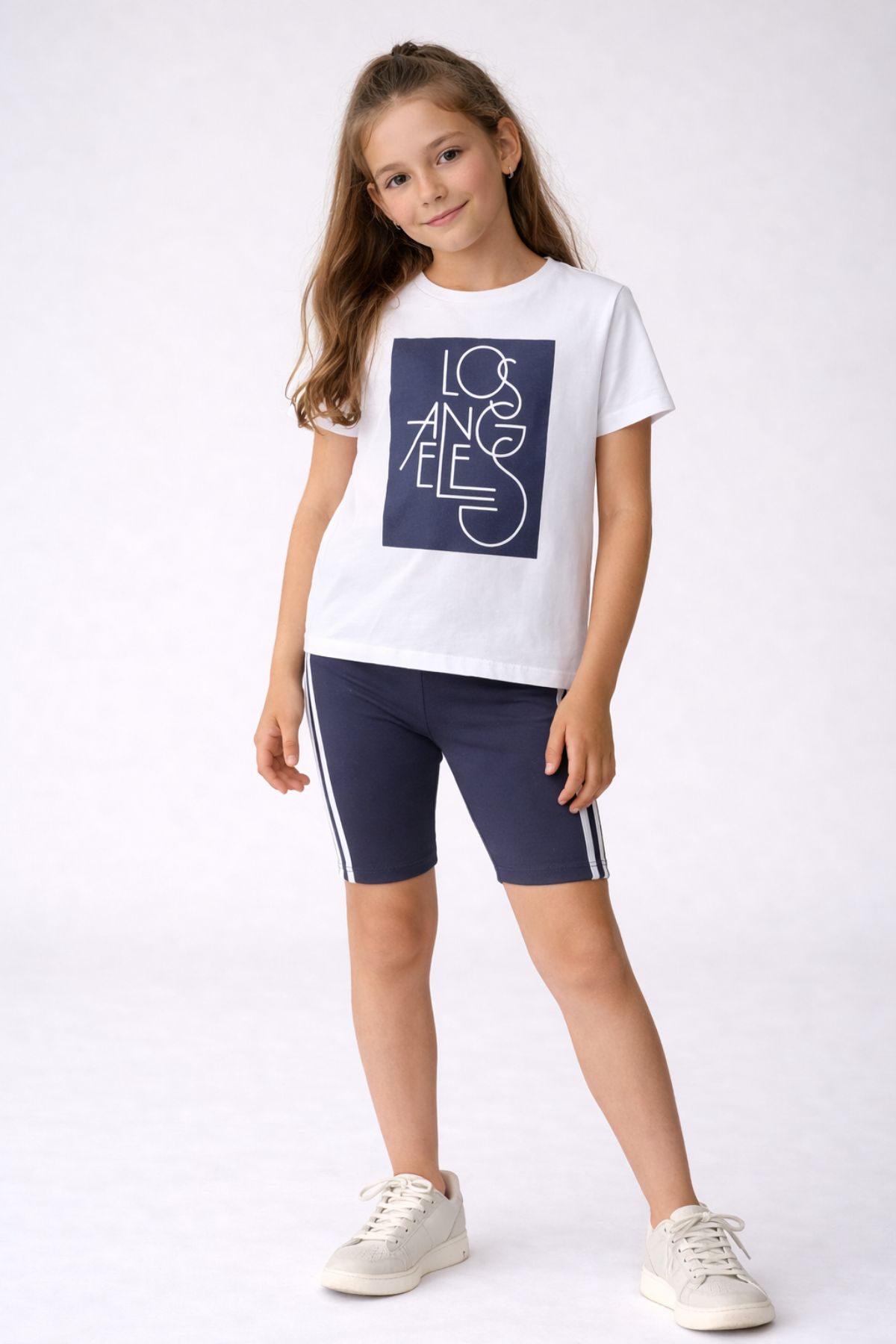 Детски комплект за момиче с къс ръкав, сив цвят