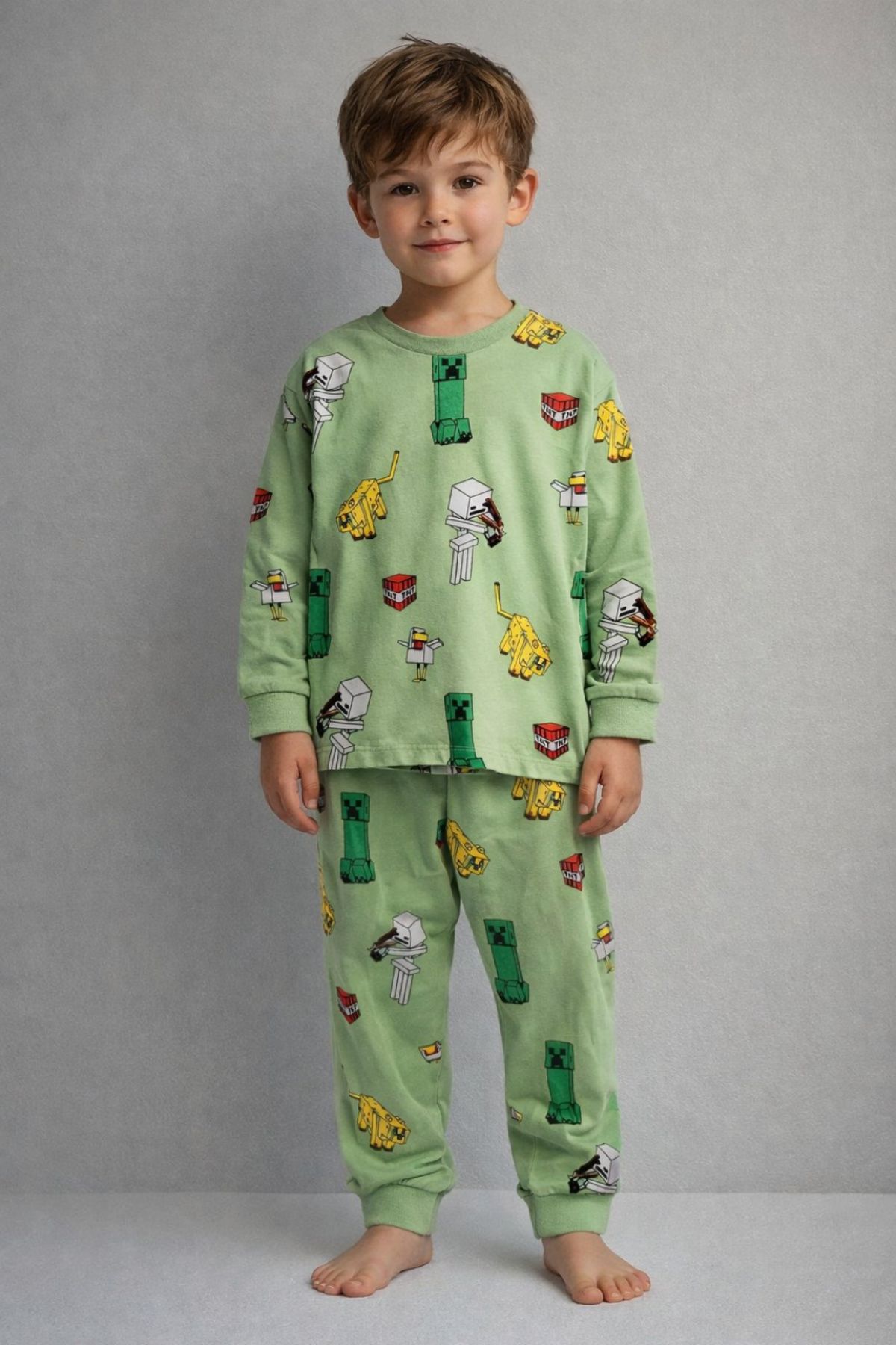Детска пижама за момче с дълъг ръкав, зелен цвят