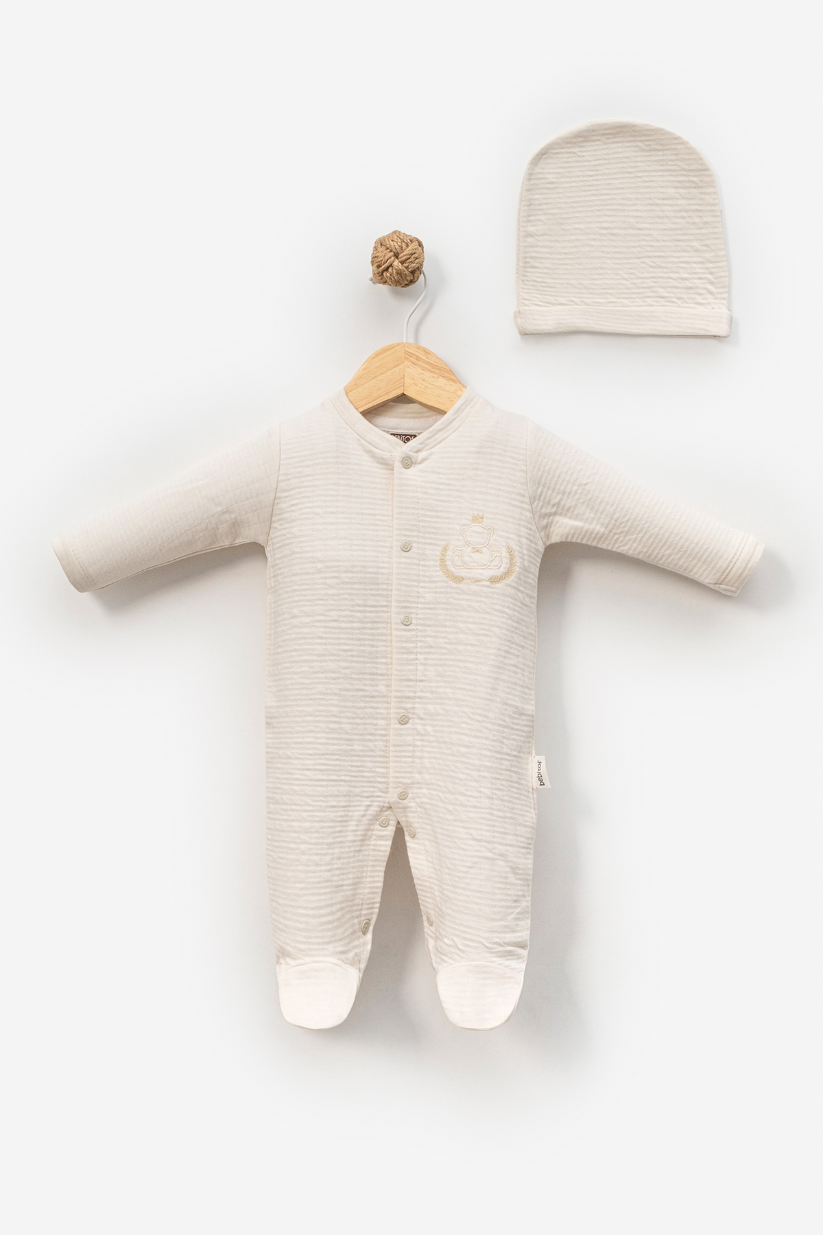 Бебешки гащеризон с дълъг ръкав, цвят екрю