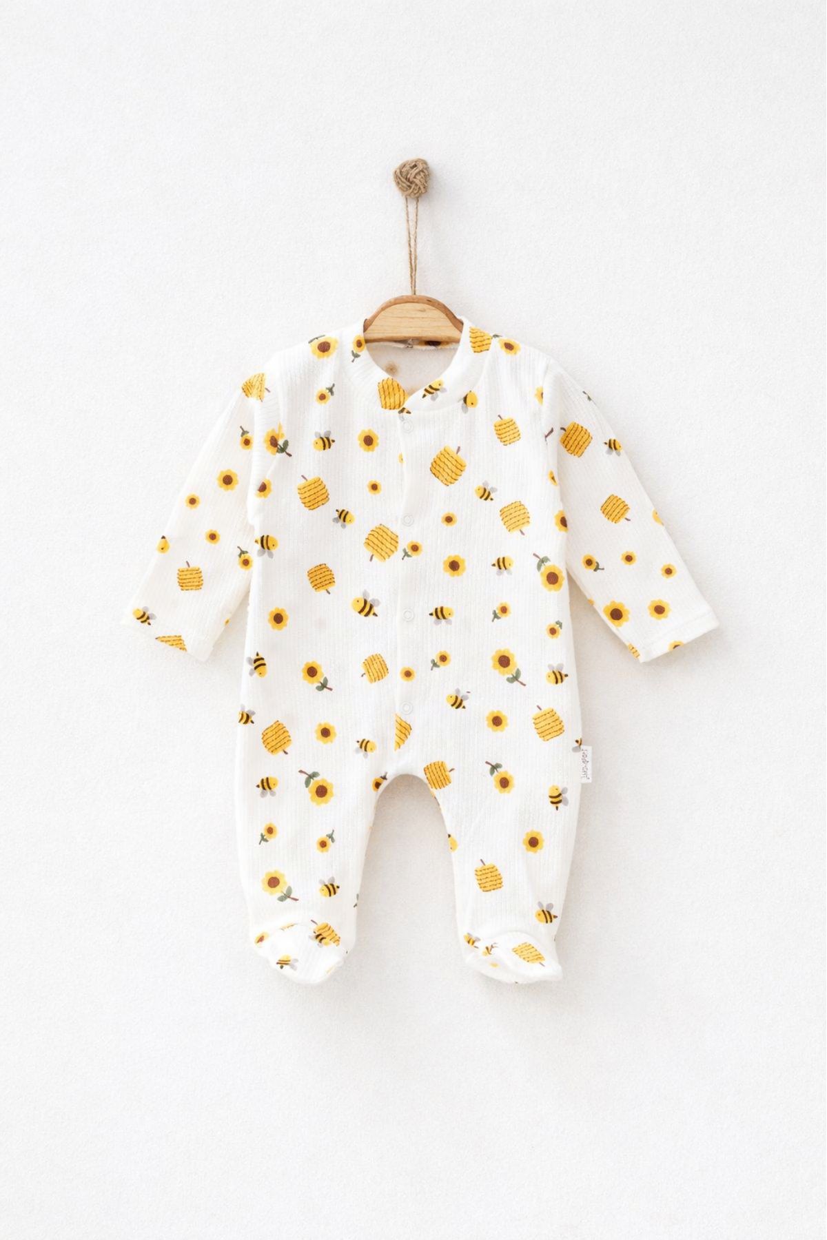 Бебешки гащеризон момиче с дълъг ръкав, цвят екрю