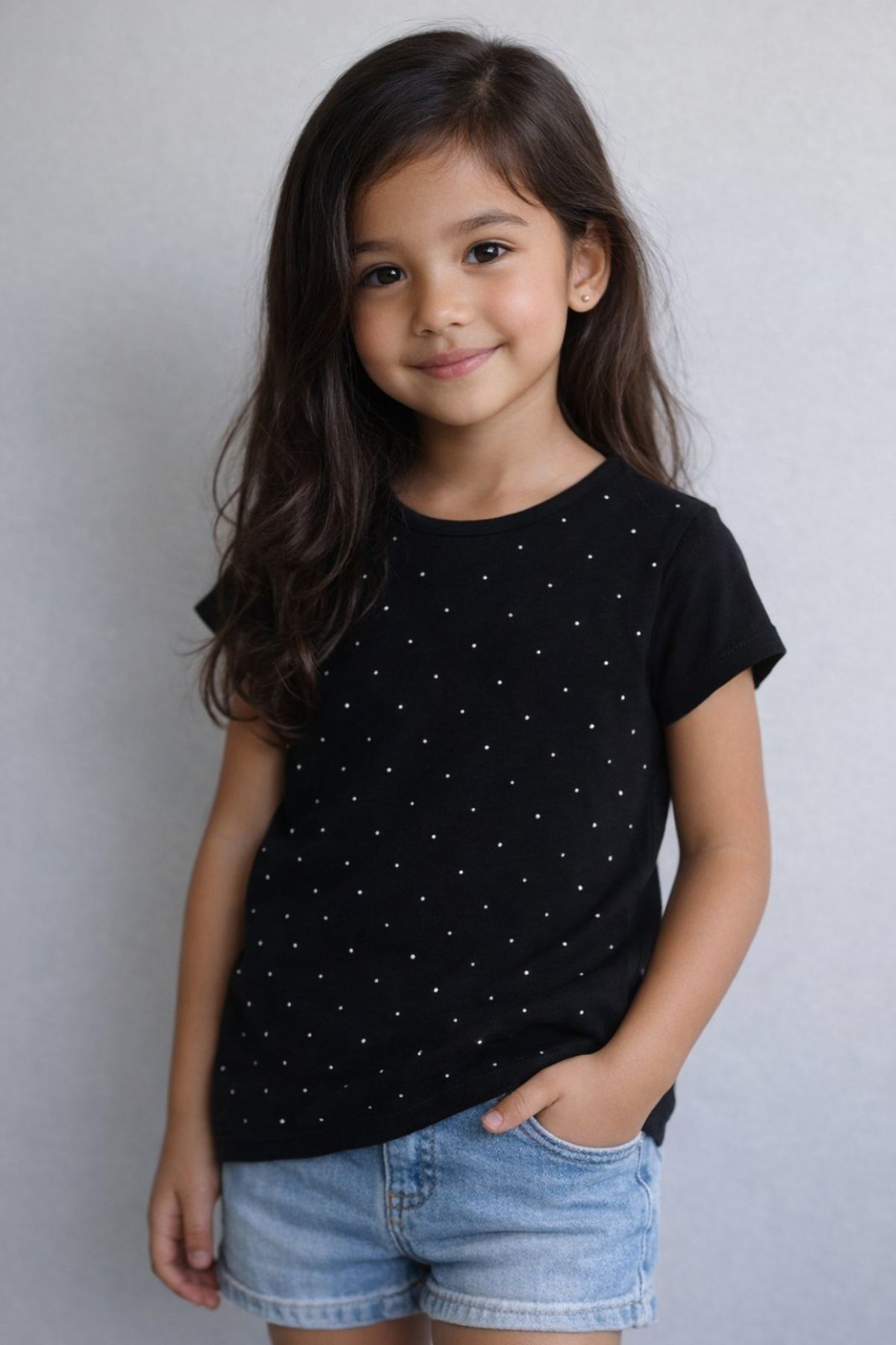 Детска тениска за момиче, черен цвят 