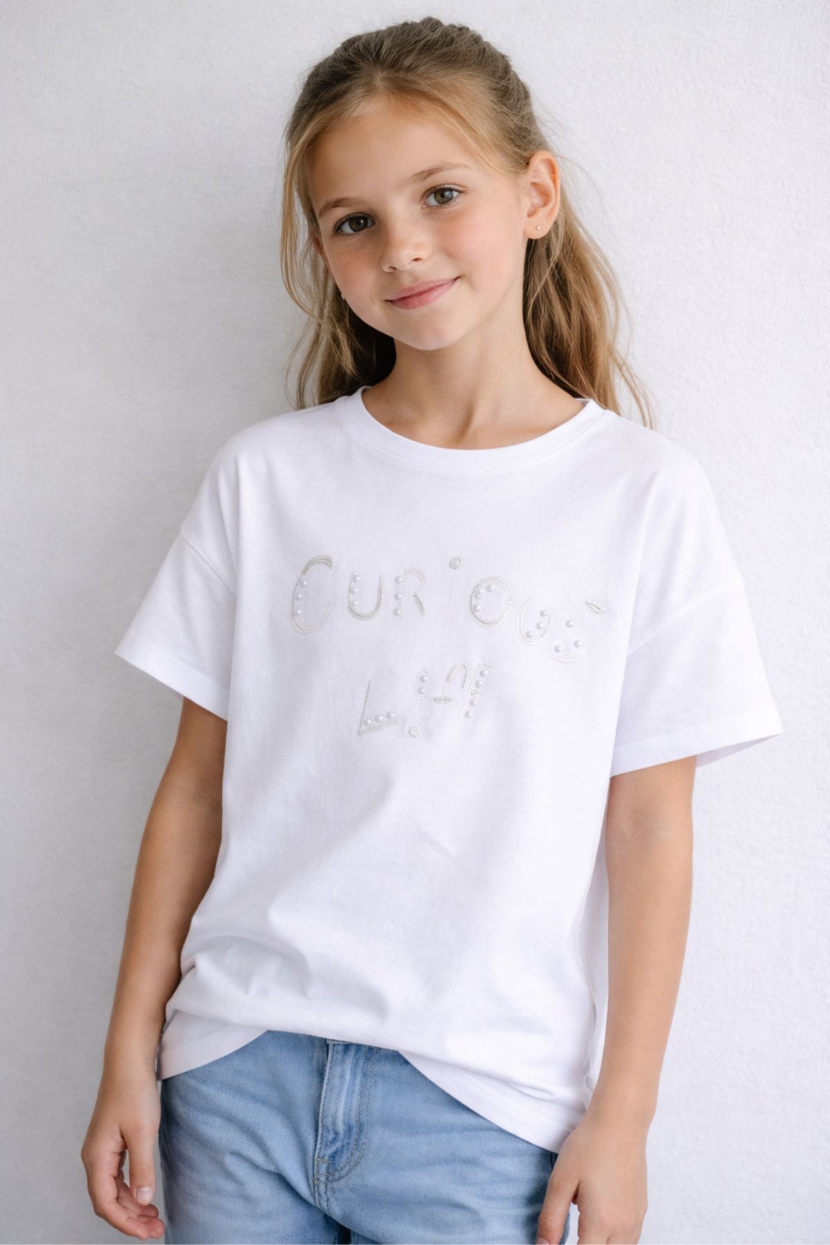 Детска тениска за момиче, бял цвят  