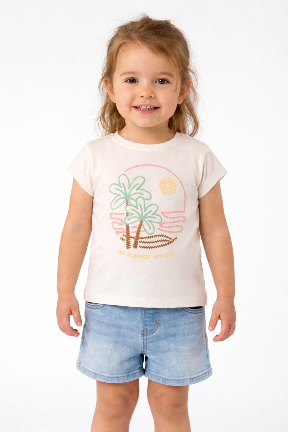 Бебешка тениска за момиче, цвят екрю