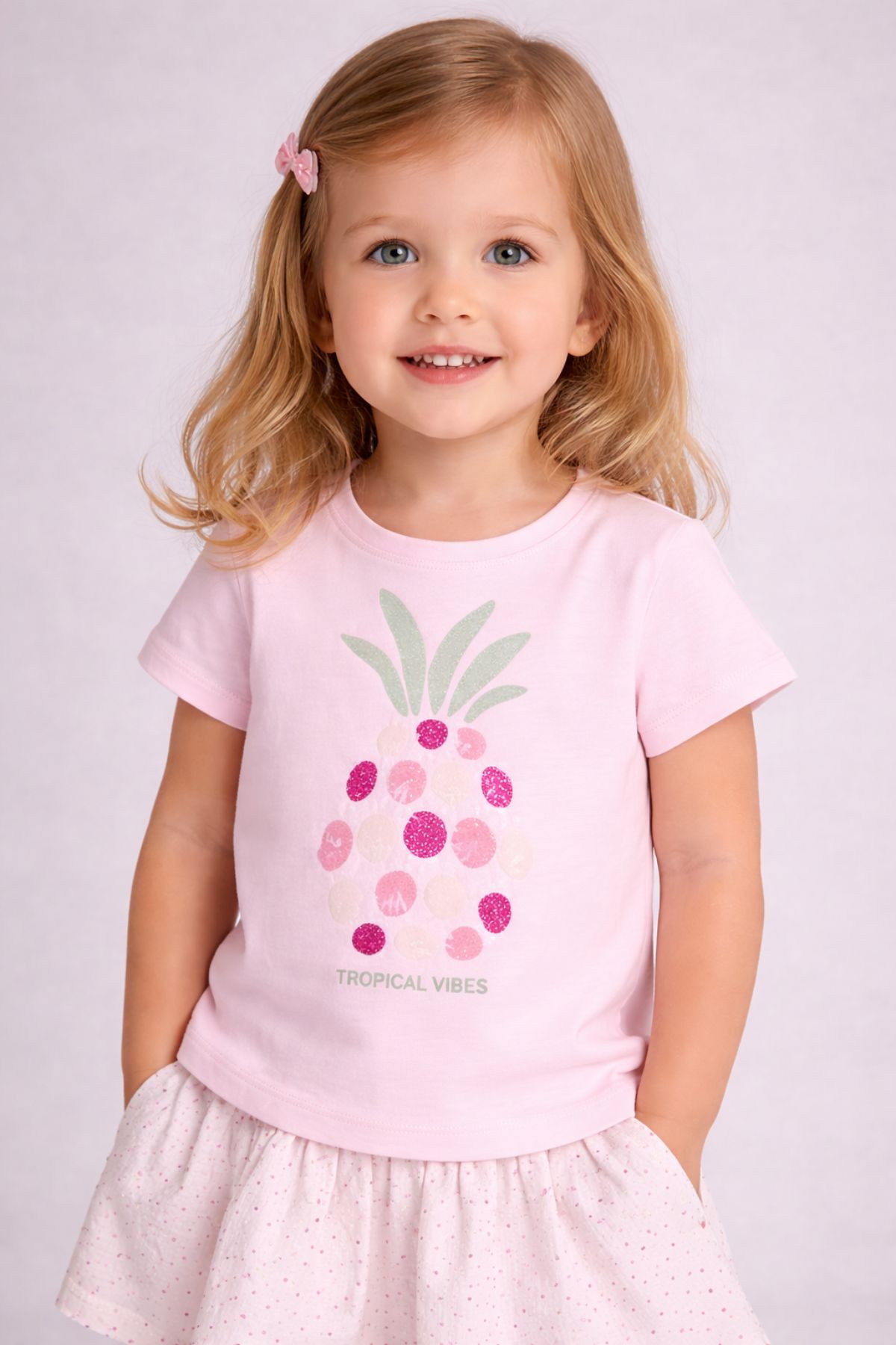 Детска тениска за момиче, розов цвят