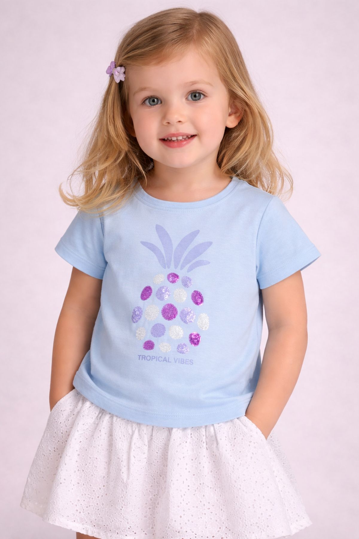 Детска тениска за момиче, син цвят