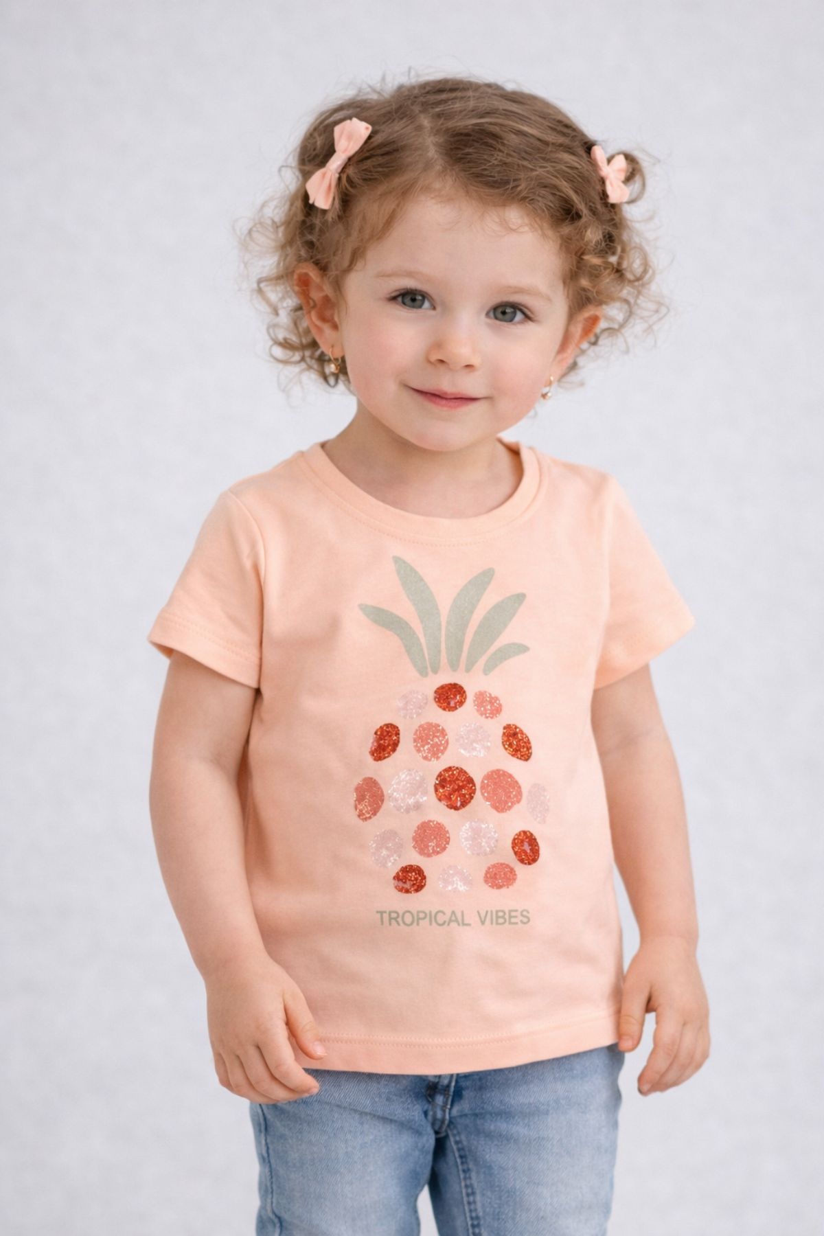Детска тениска за момиче, светло розов цвят