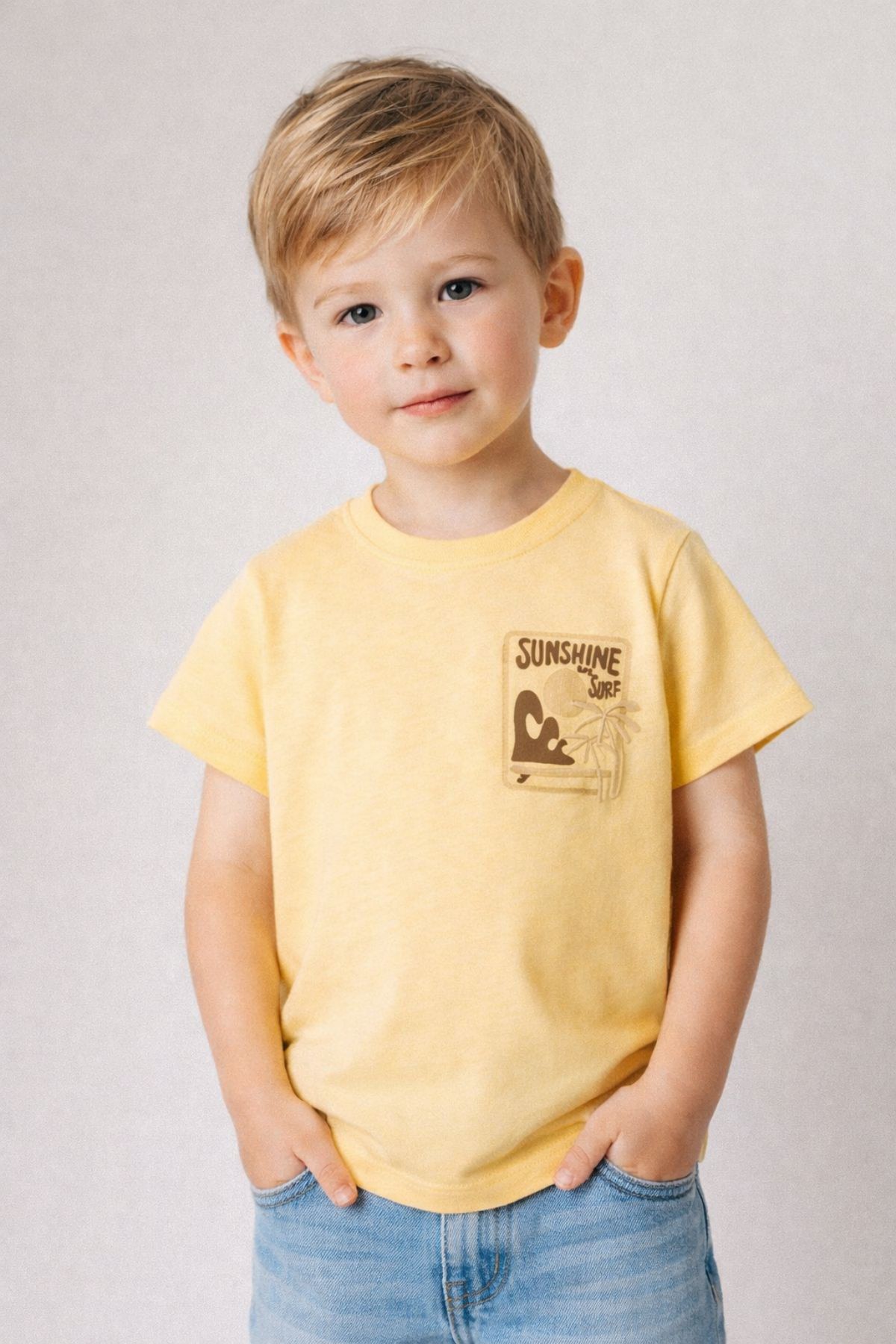 Детска тениска за момче, жълт цвят