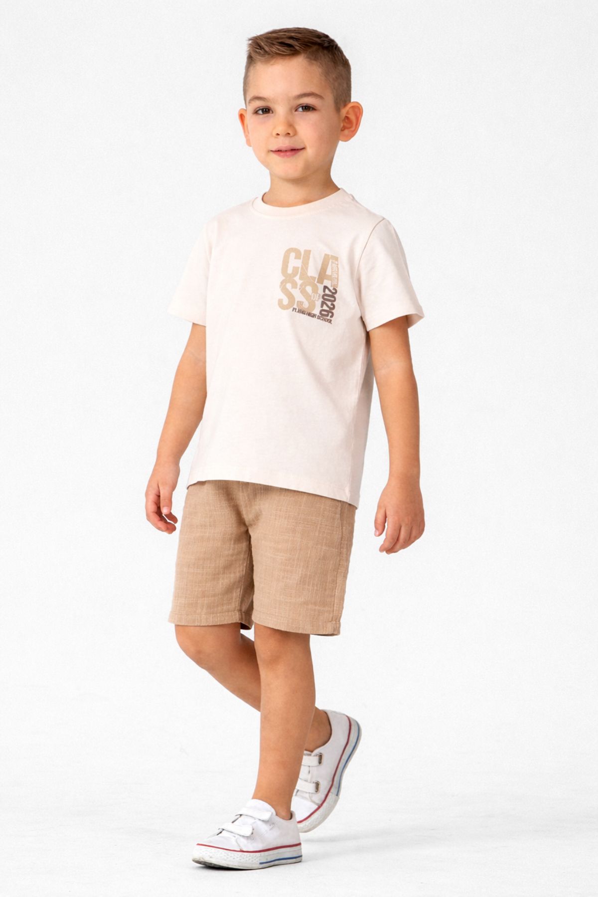 Детски комплект за момче с къс ръкав, бежов цвят