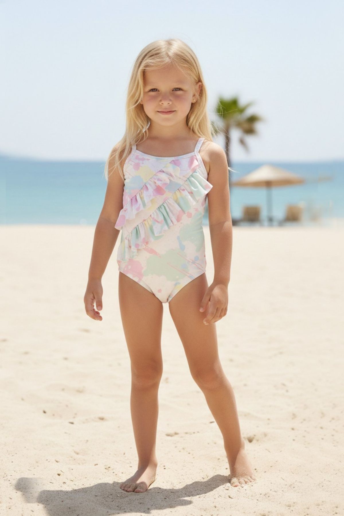 Детски бански за момиче, шарен цвят