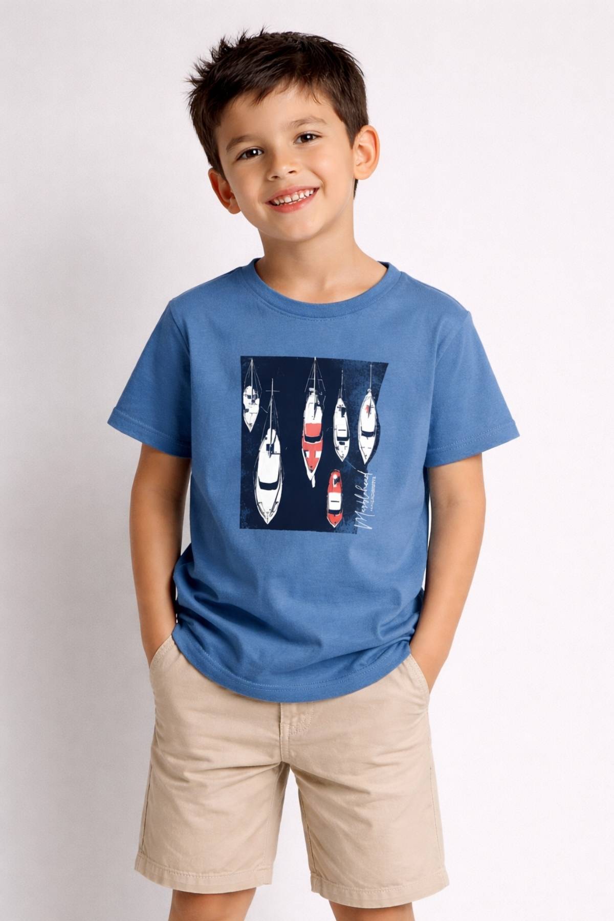 Детска тениска за момче, син цвят