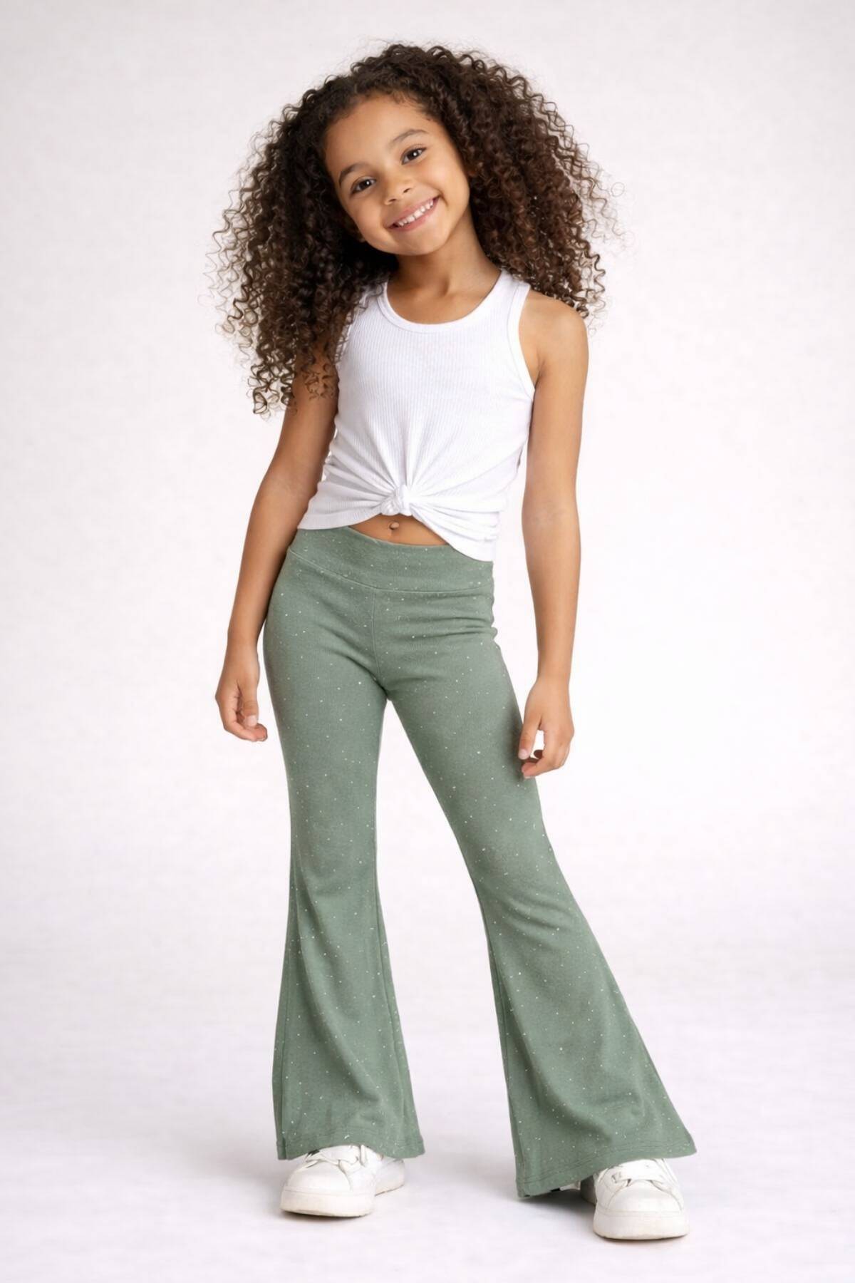 Детски спортен панталон за момиче, зелен цвят