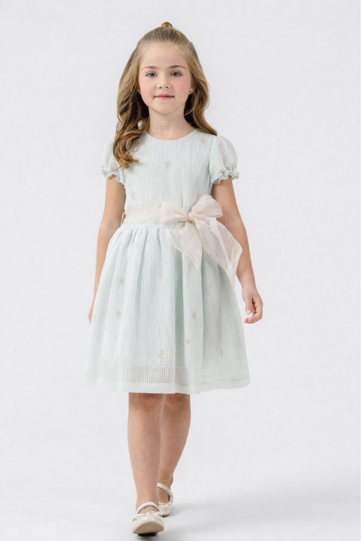 Детска рокля с къс ръкав, цвят мента